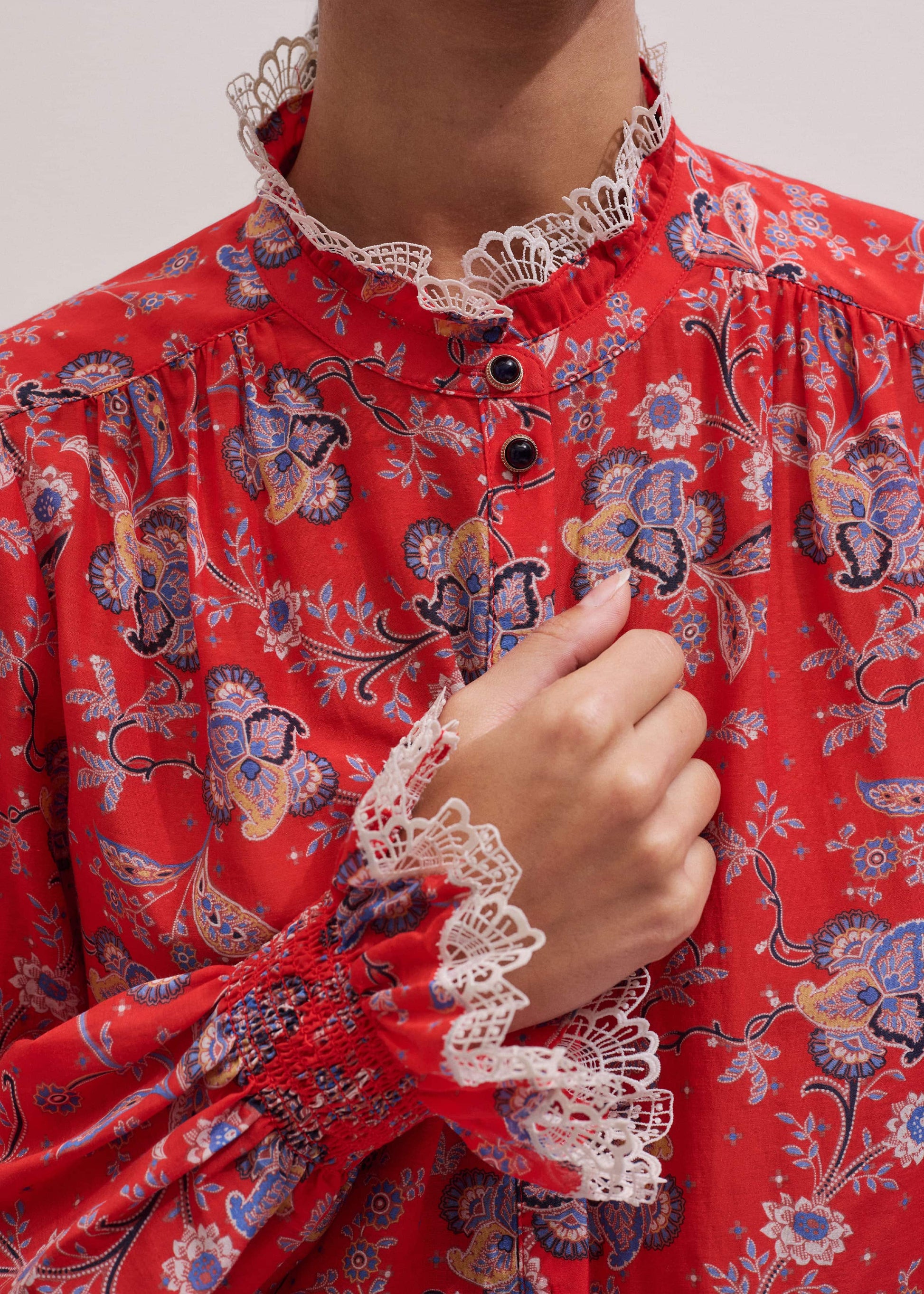 ME and EM Clothing Orange Ornate Floral Paisley Print Blouse