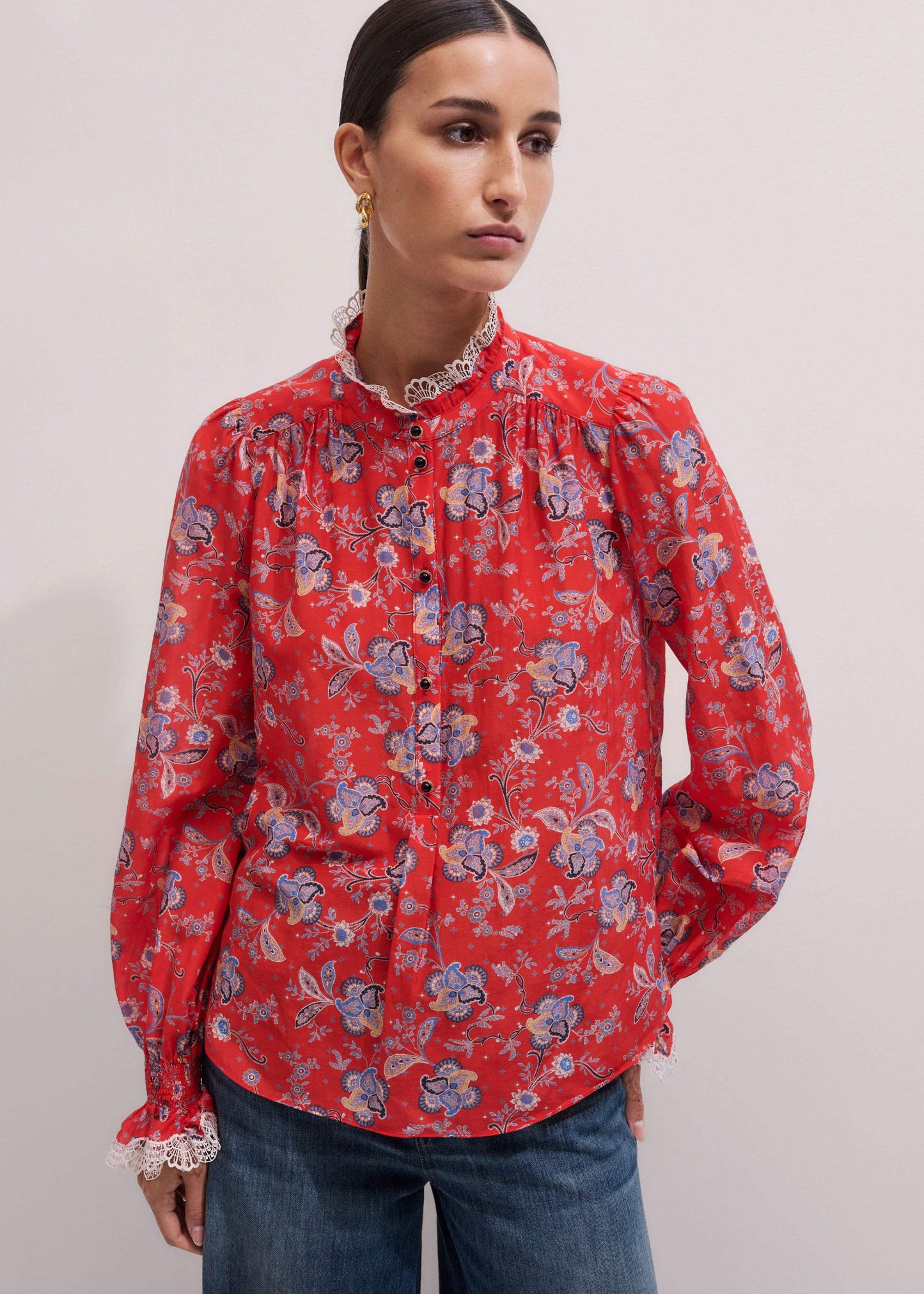 ME and EM Clothing Orange Ornate Floral Paisley Print Blouse