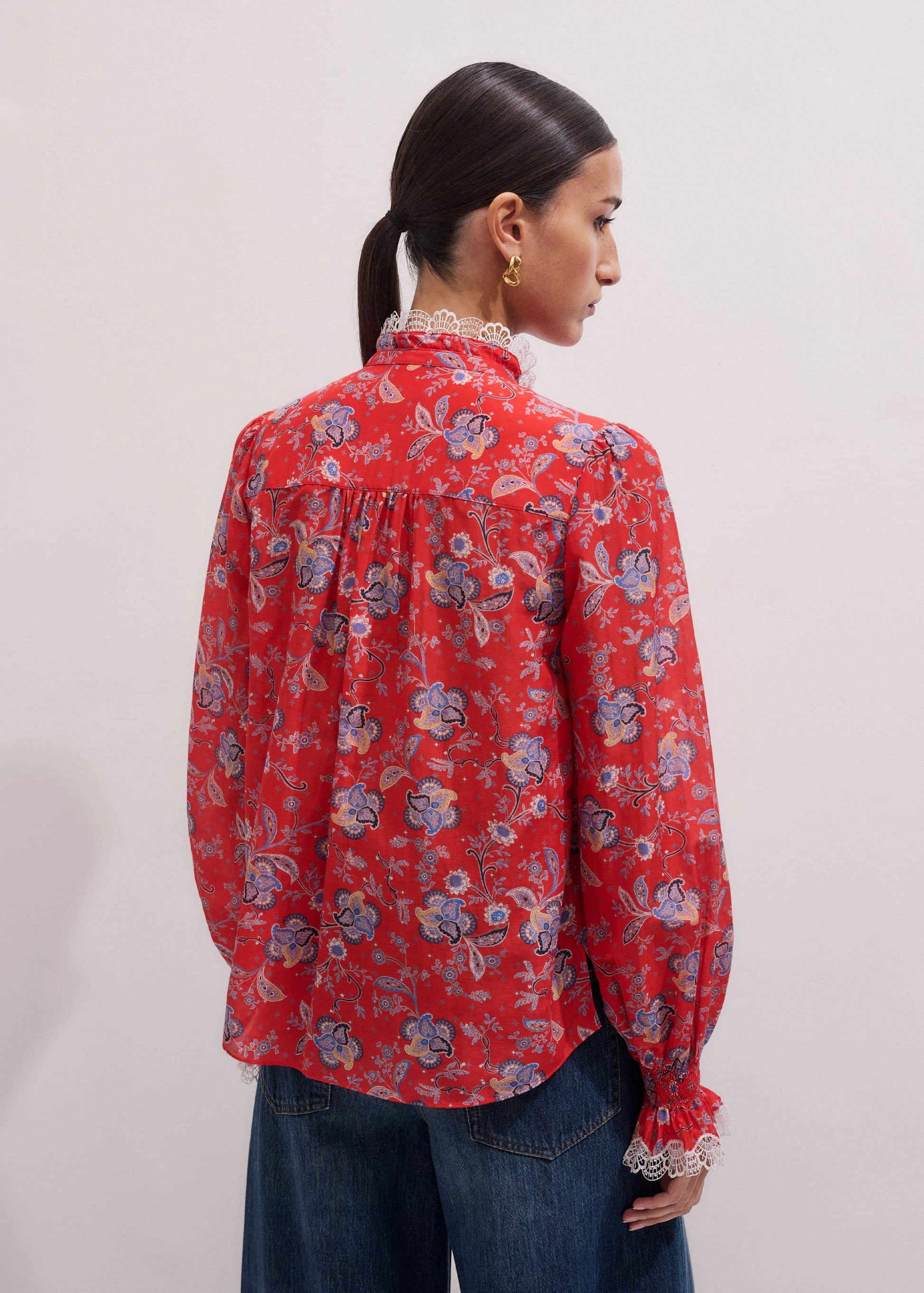 ME and EM Clothing Orange Ornate Floral Paisley Print Blouse