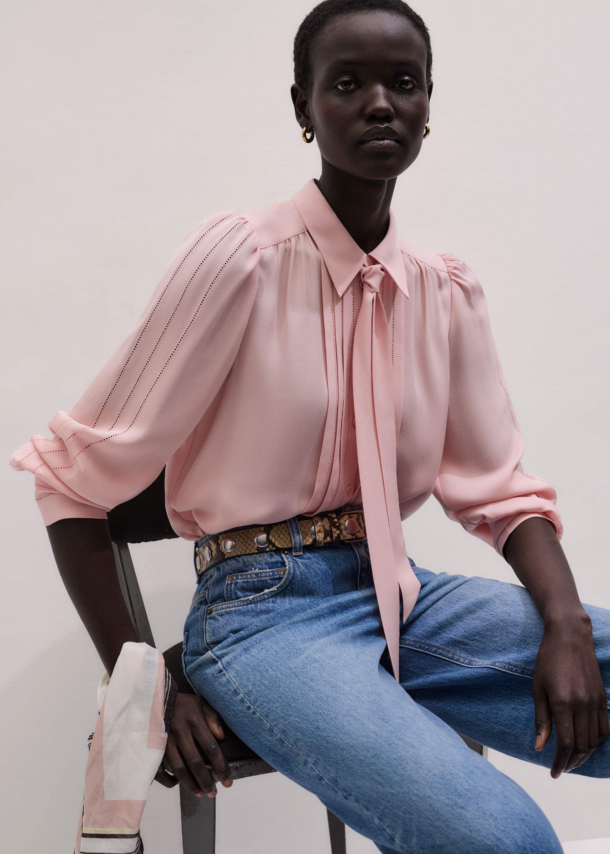 ME and EM Clothing Pink Silk Feminine Embroidered Fluid Straight Blouse