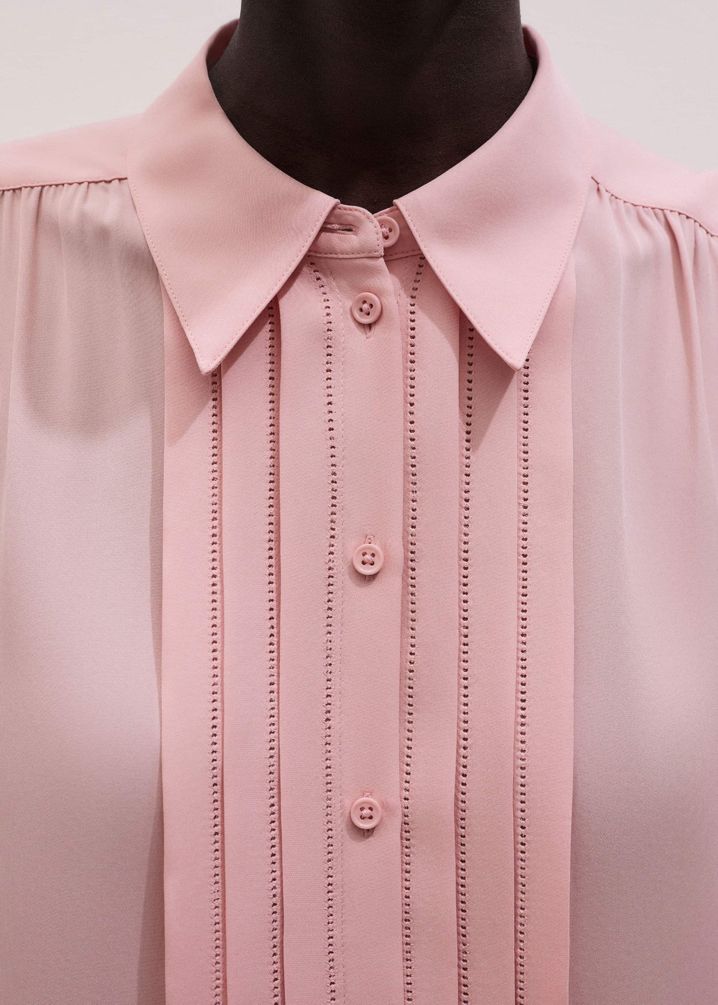 ME and EM Clothing Pink Silk Feminine Embroidered Fluid Straight Blouse
