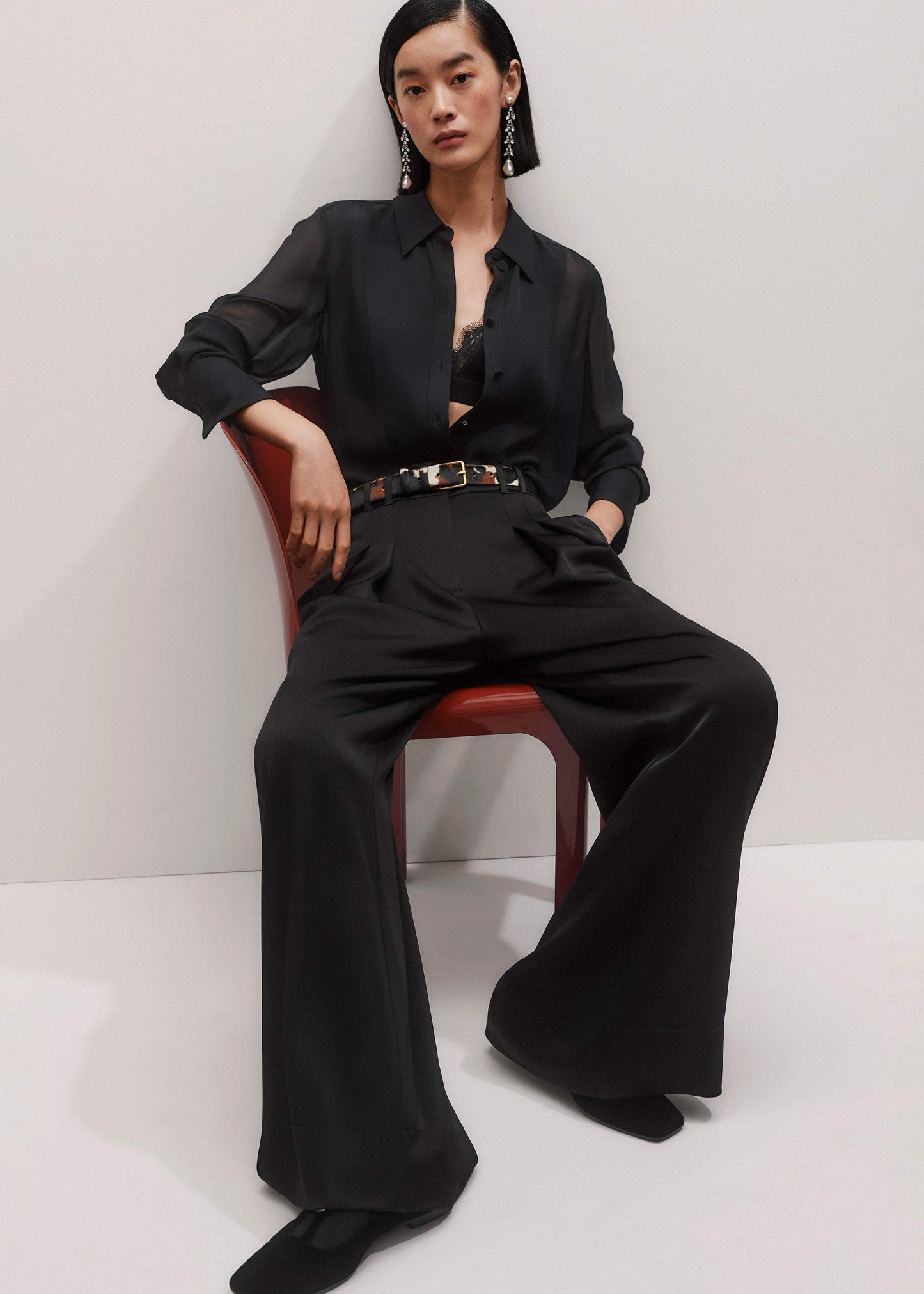 ME and EM Clothing Black Sheer Silk Evening Blouse