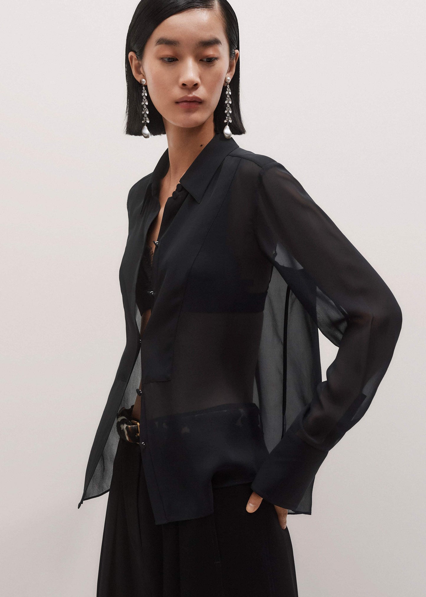ME and EM Clothing Black Sheer Silk Evening Blouse