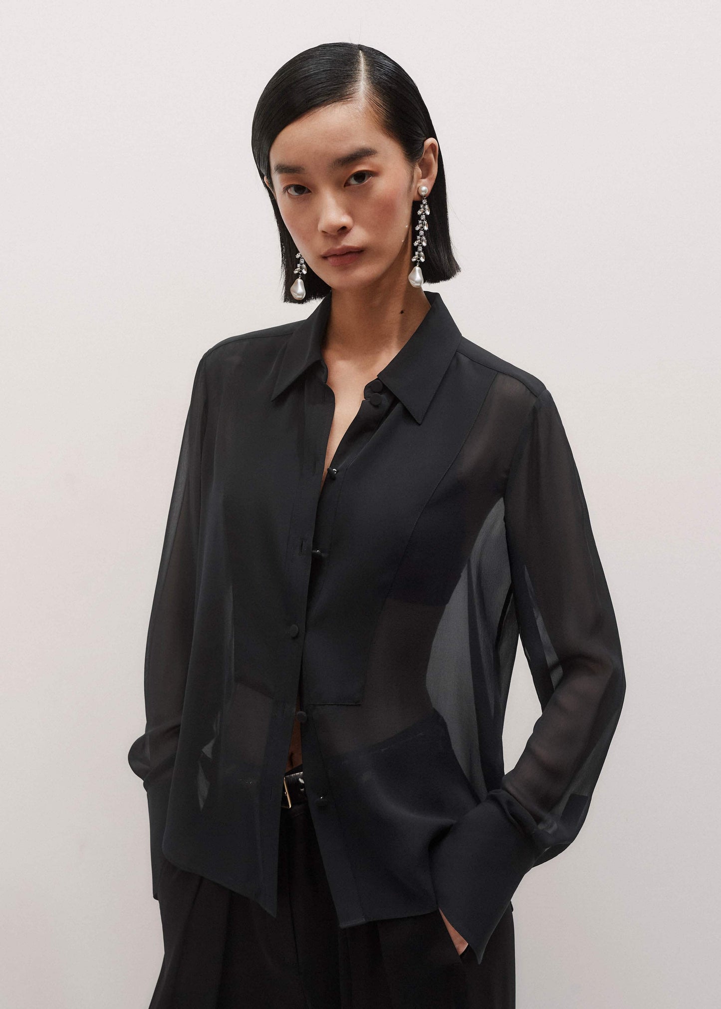 ME and EM Clothing Black Sheer Silk Evening Blouse