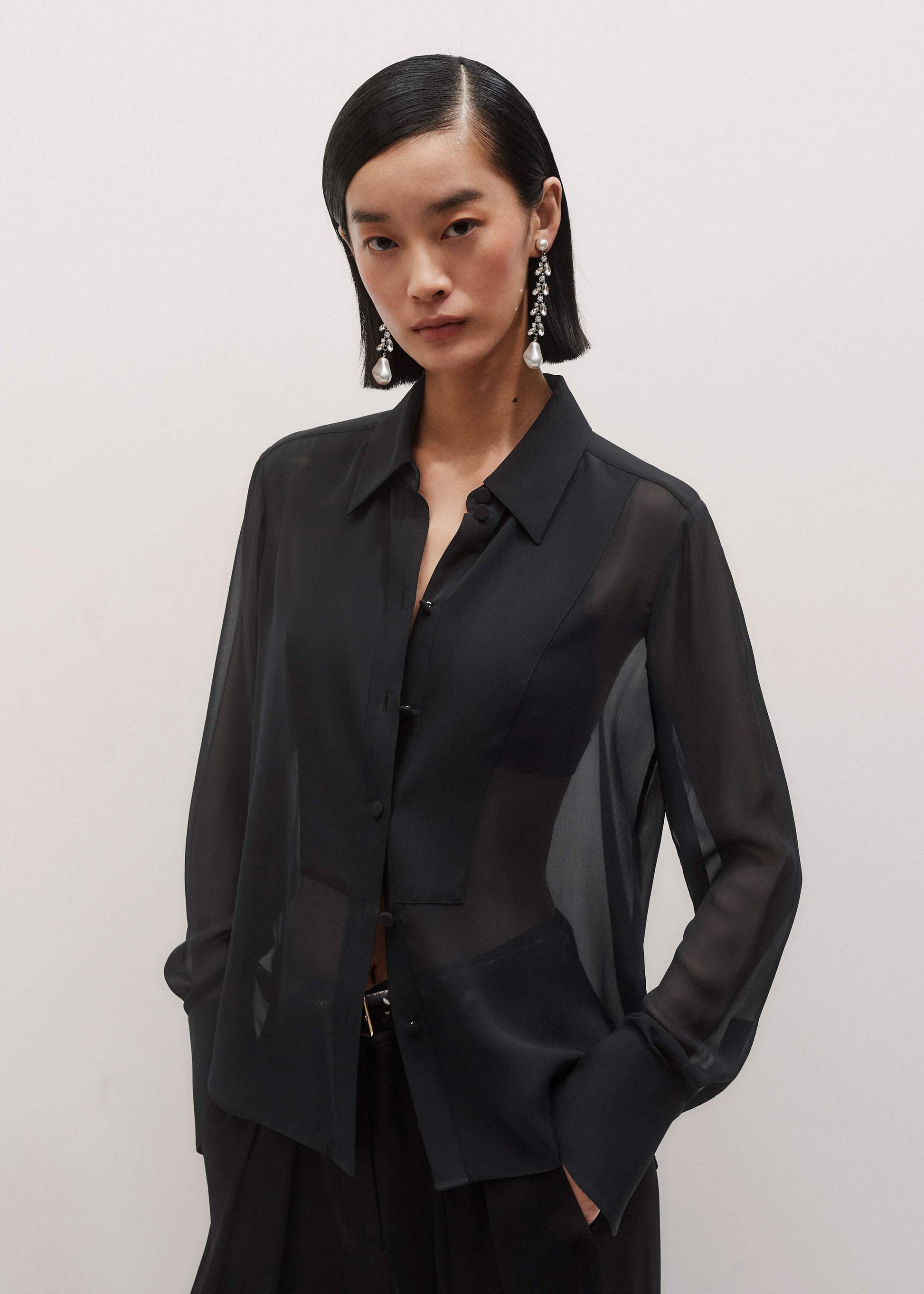 ME and EM Clothing Black Sheer Silk Evening Blouse
