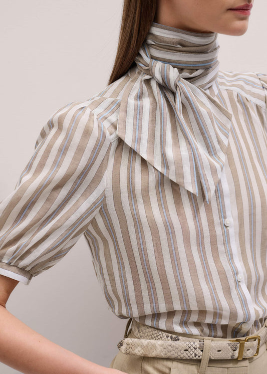 ME and EM Clothing Brown Stripe Blouse + Tie