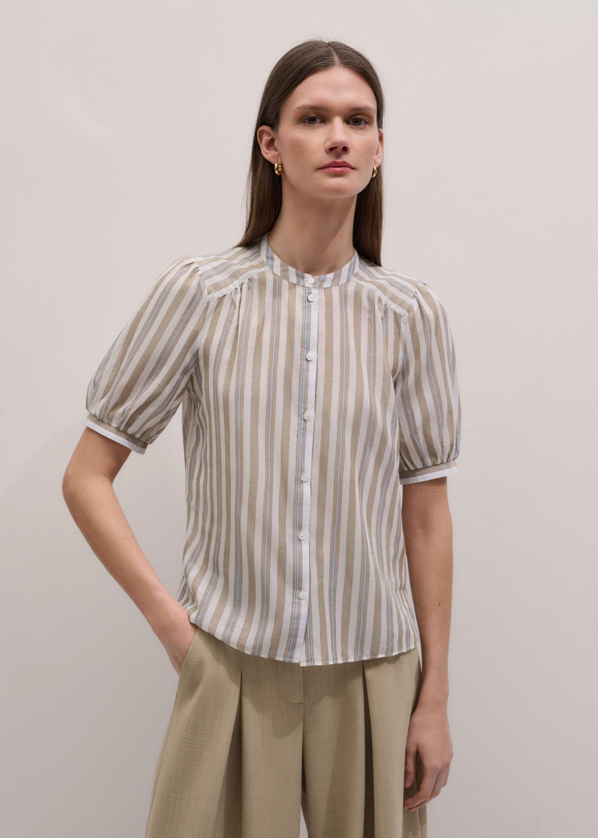 ME and EM Clothing Brown Stripe Blouse + Tie