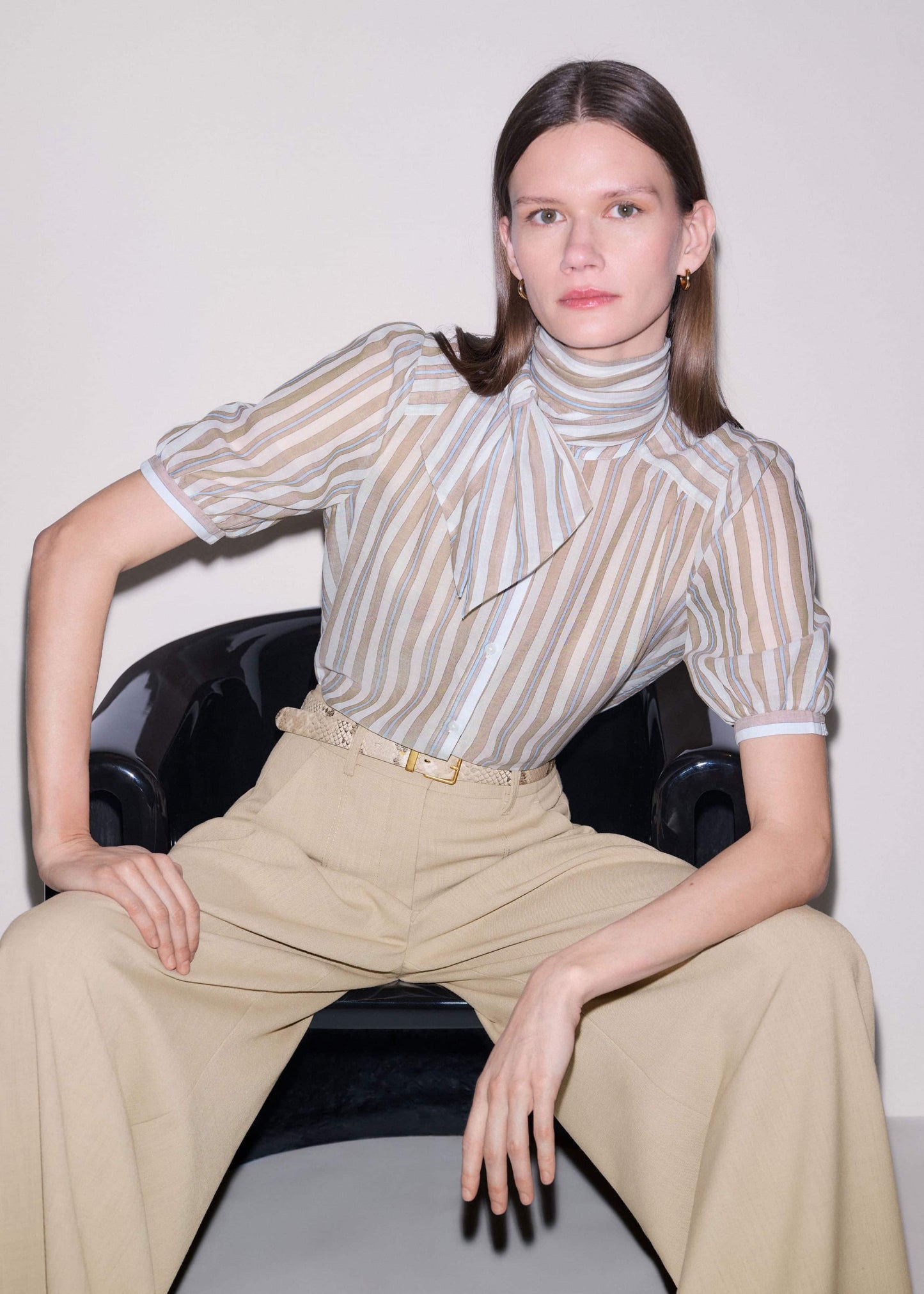 ME and EM Clothing Brown Stripe Blouse + Tie