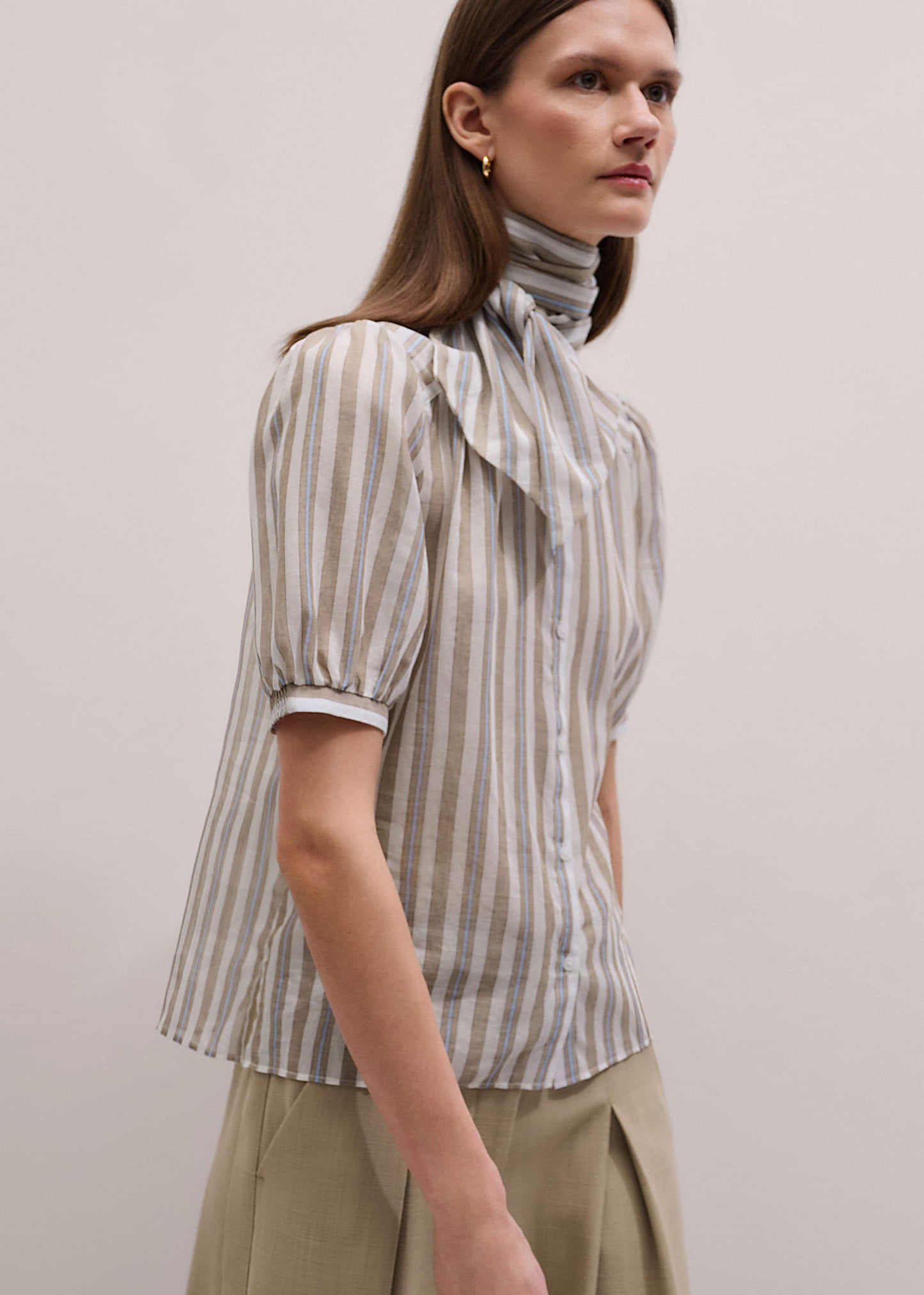 ME and EM Clothing Brown Stripe Blouse + Tie