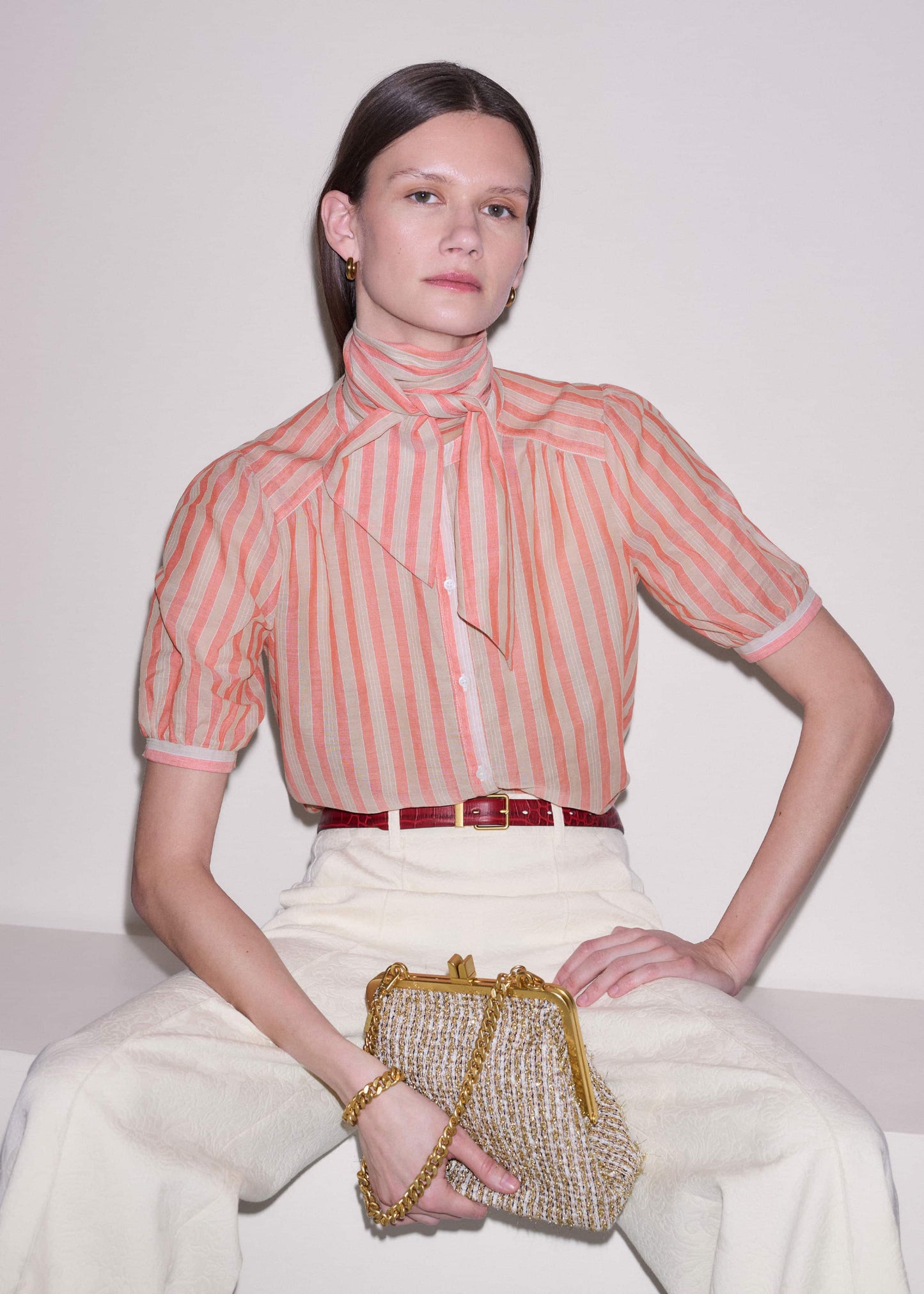 ME and EM Clothing Orange Stripe Blouse + Tie