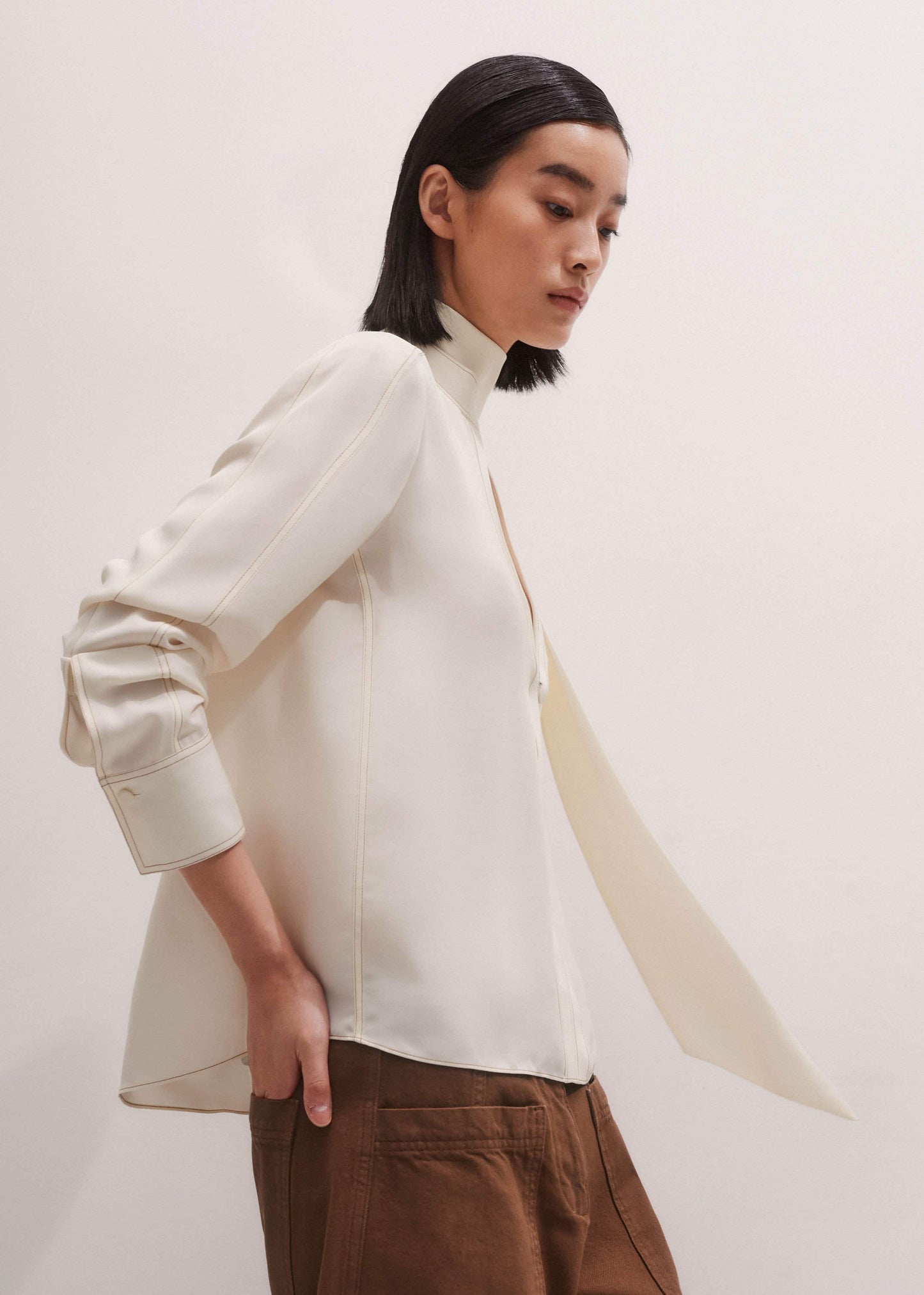 ME and EM Clothing Cream High Neck Blouse + Tie