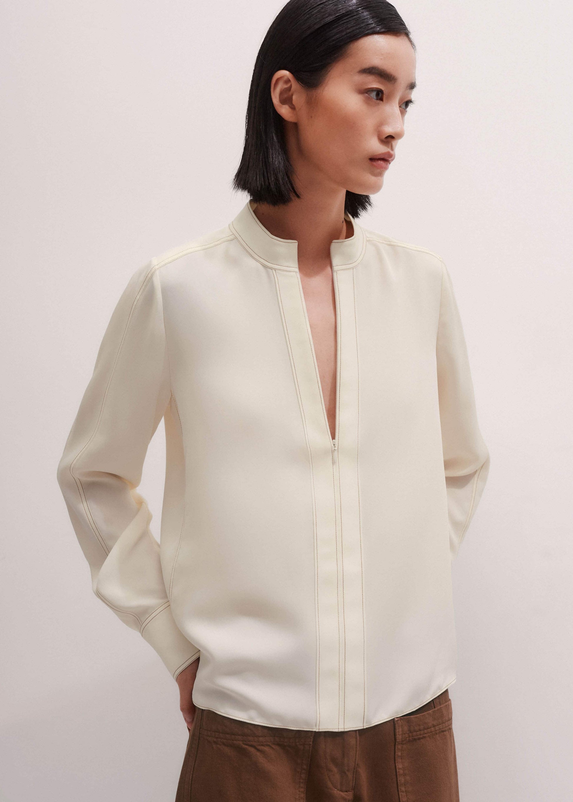 ME and EM Clothing Cream High Neck Blouse + Tie