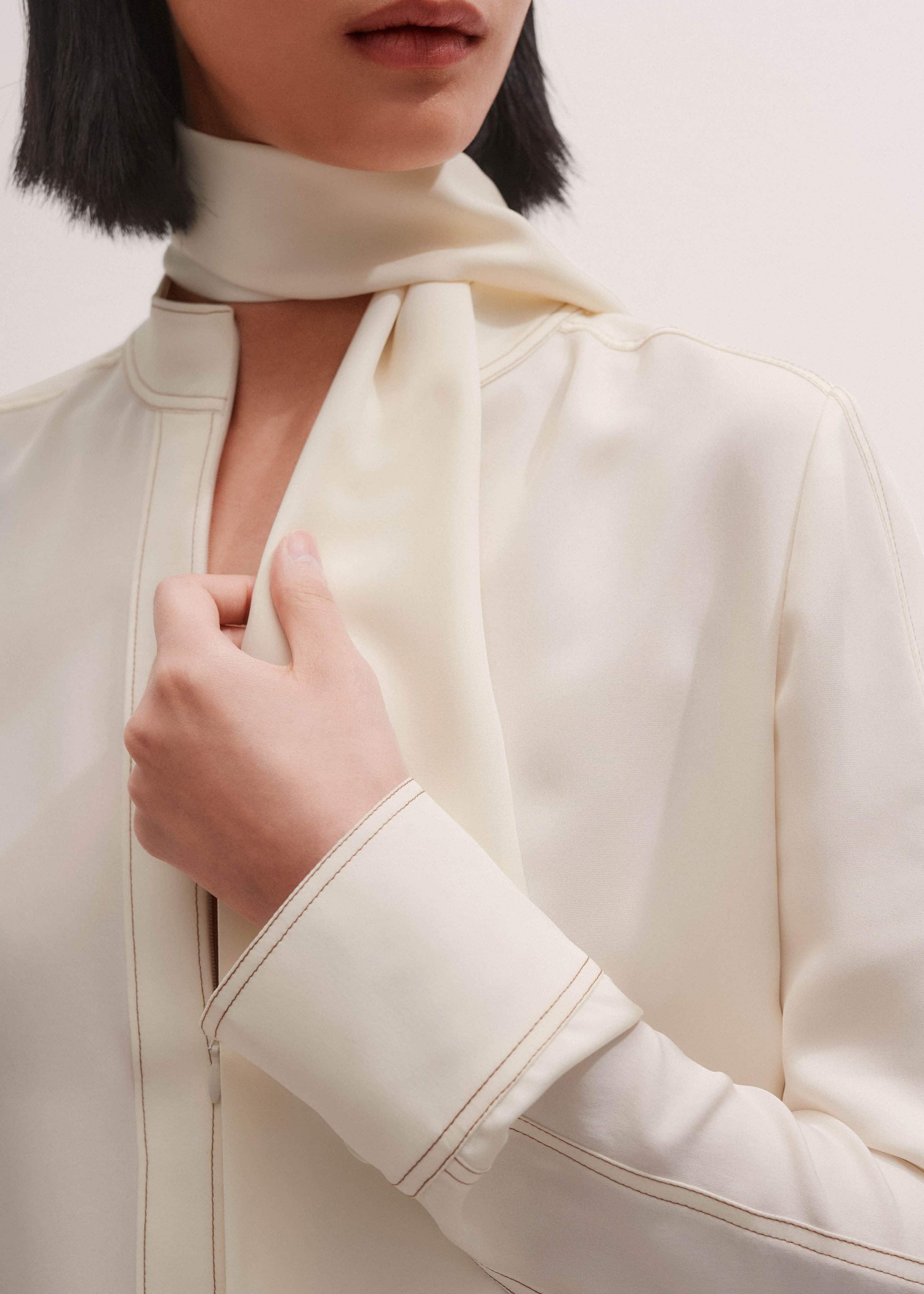 ME and EM Clothing Cream High Neck Blouse + Tie
