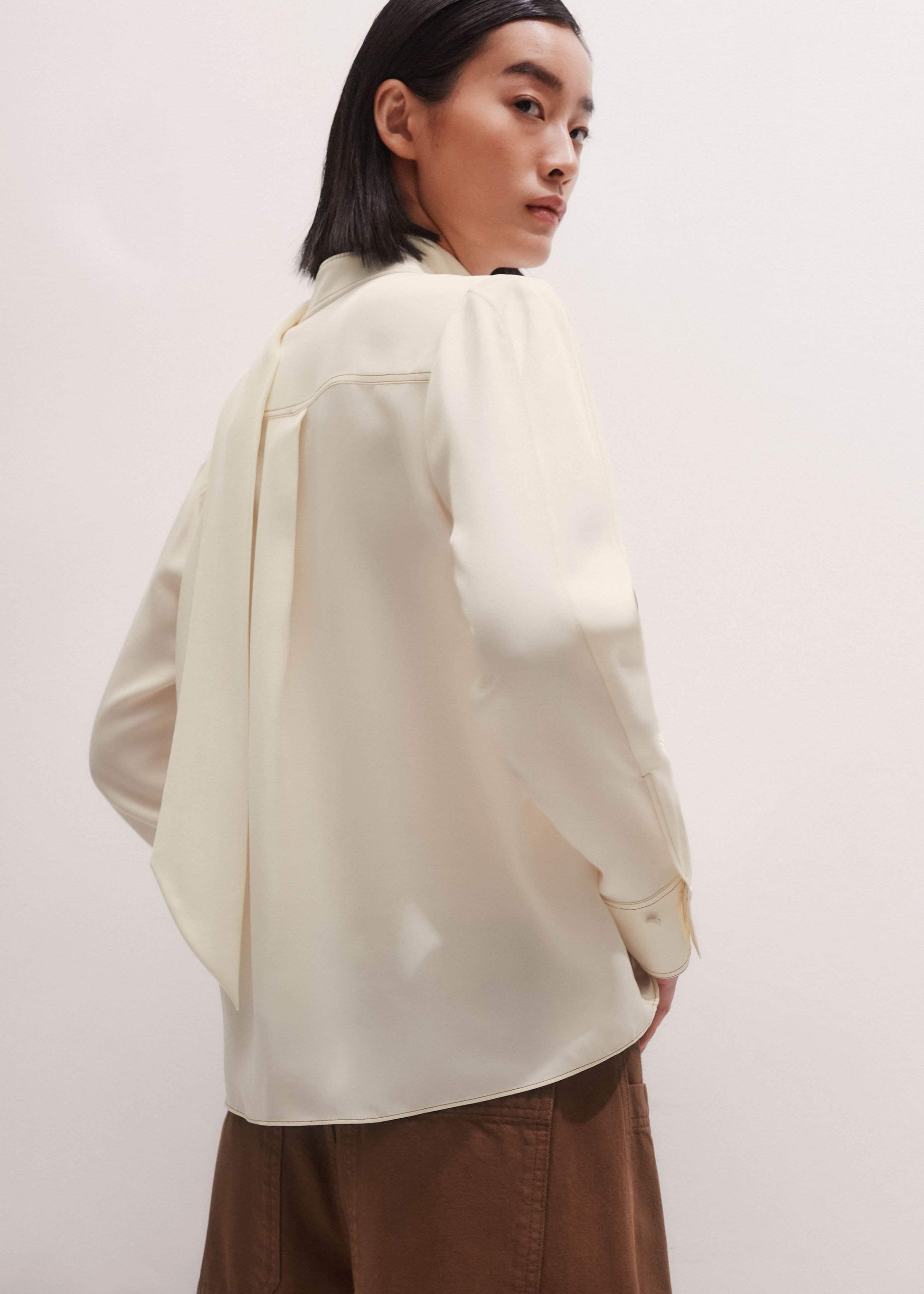ME and EM Clothing Cream High Neck Blouse + Tie