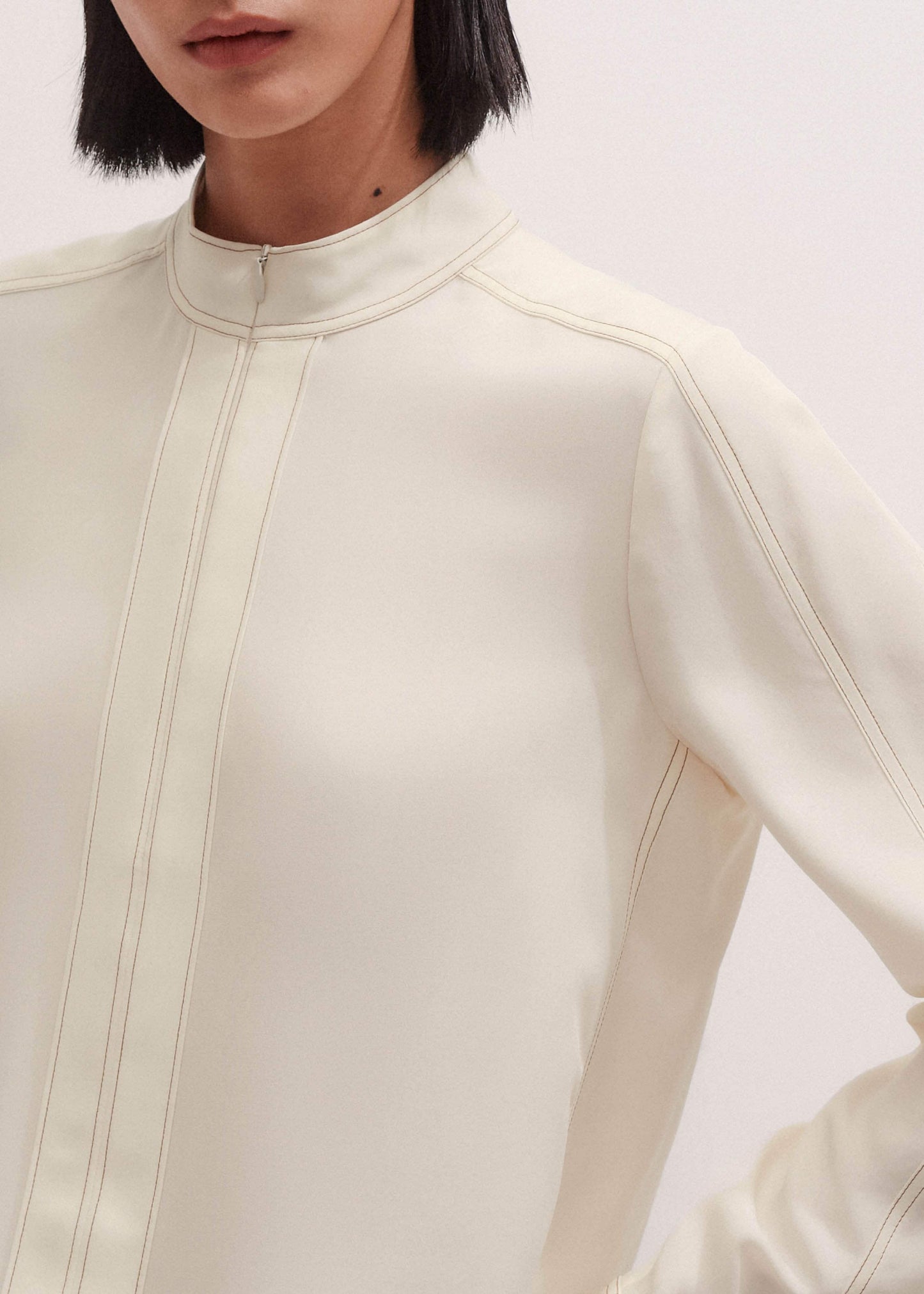 ME and EM Clothing Cream High Neck Blouse + Tie