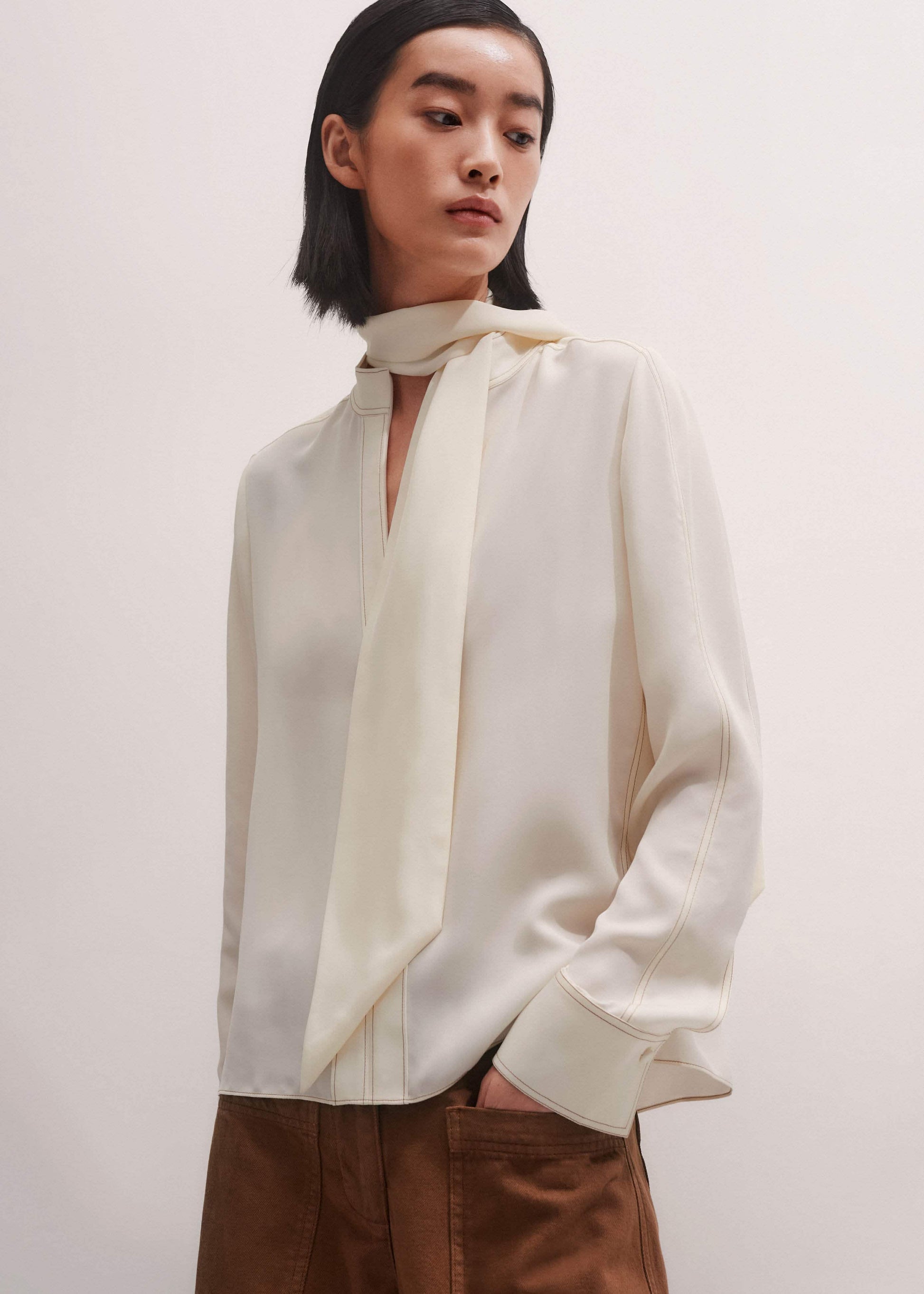 ME and EM Clothing Cream High Neck Blouse + Tie