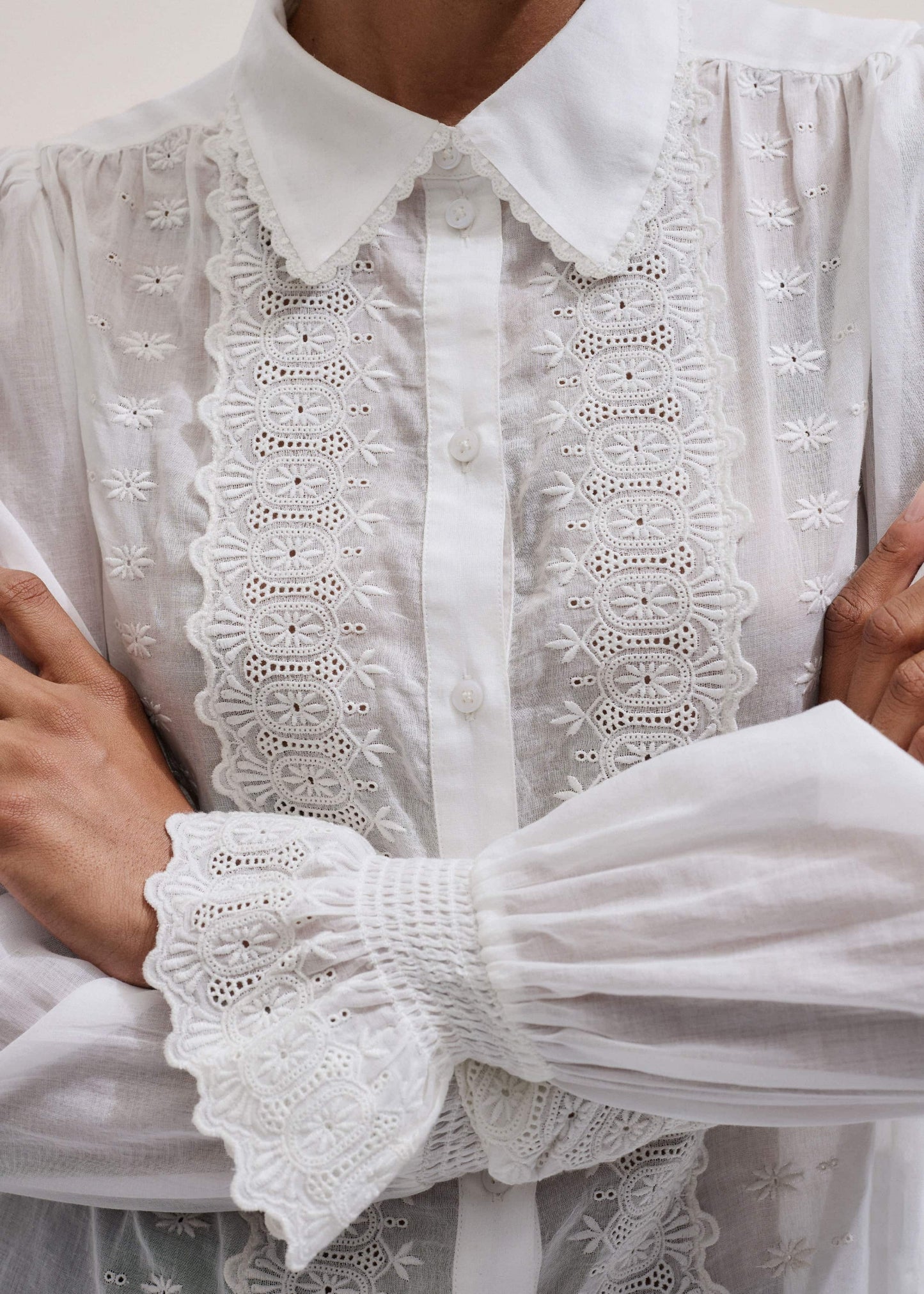 ME and EM Clothing White Intricate Embroidery Blouse