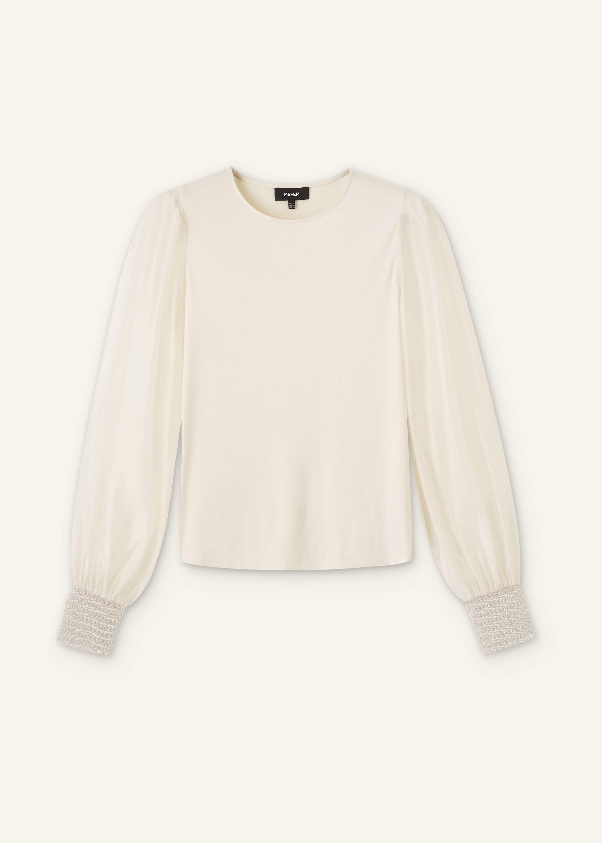 ME and EM Clothing Cream Sheer Mixed Media Layering Blouse