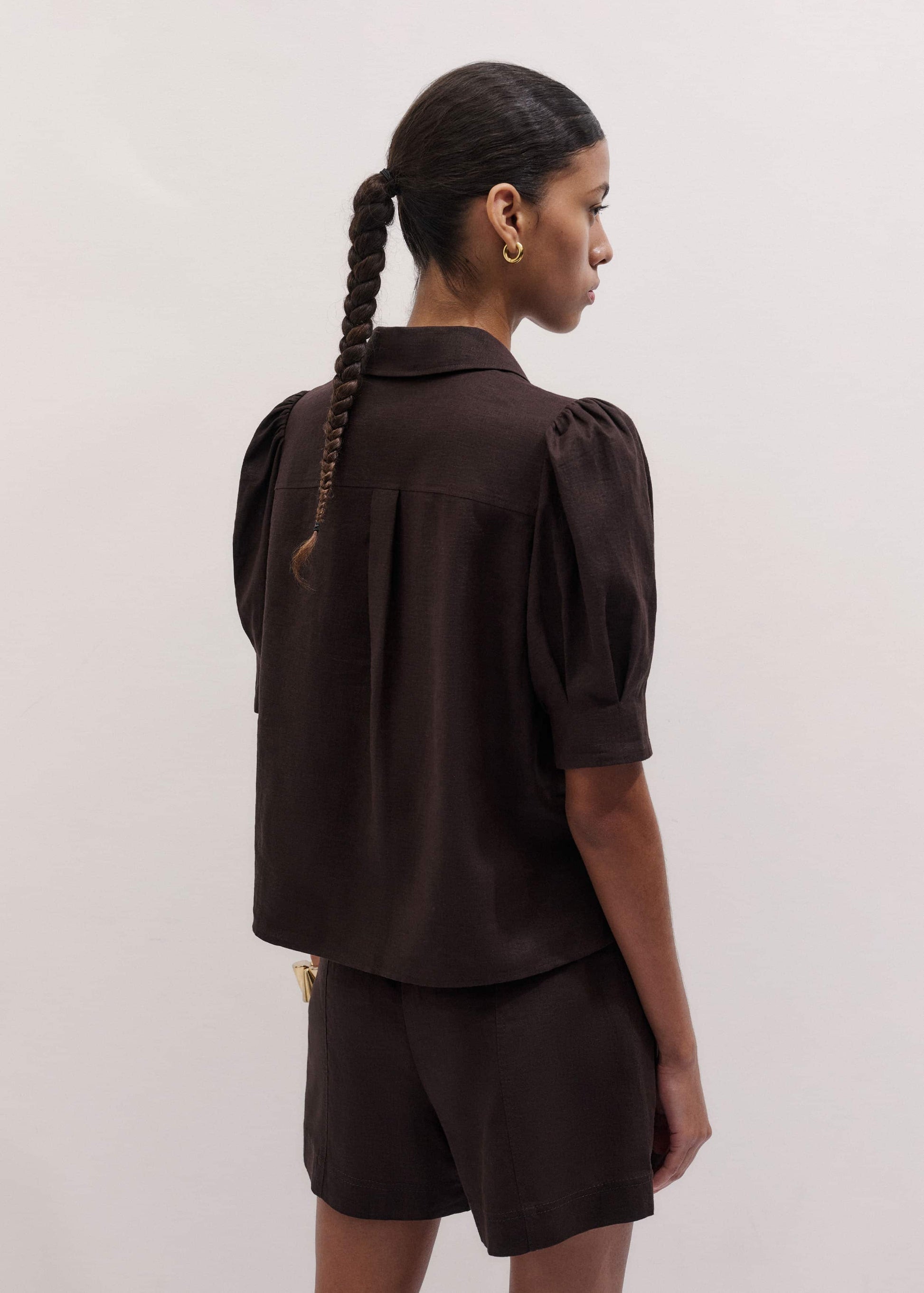 ME and EM Clothing Brown Feminine Sleeve Blouse