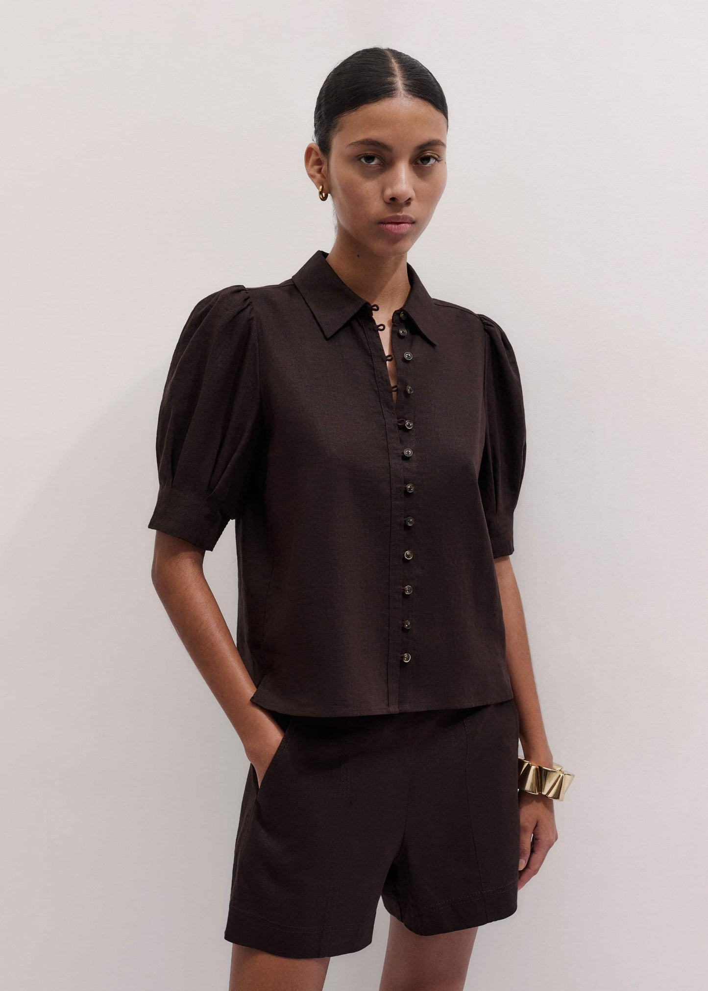 ME and EM Clothing Brown Feminine Sleeve Blouse