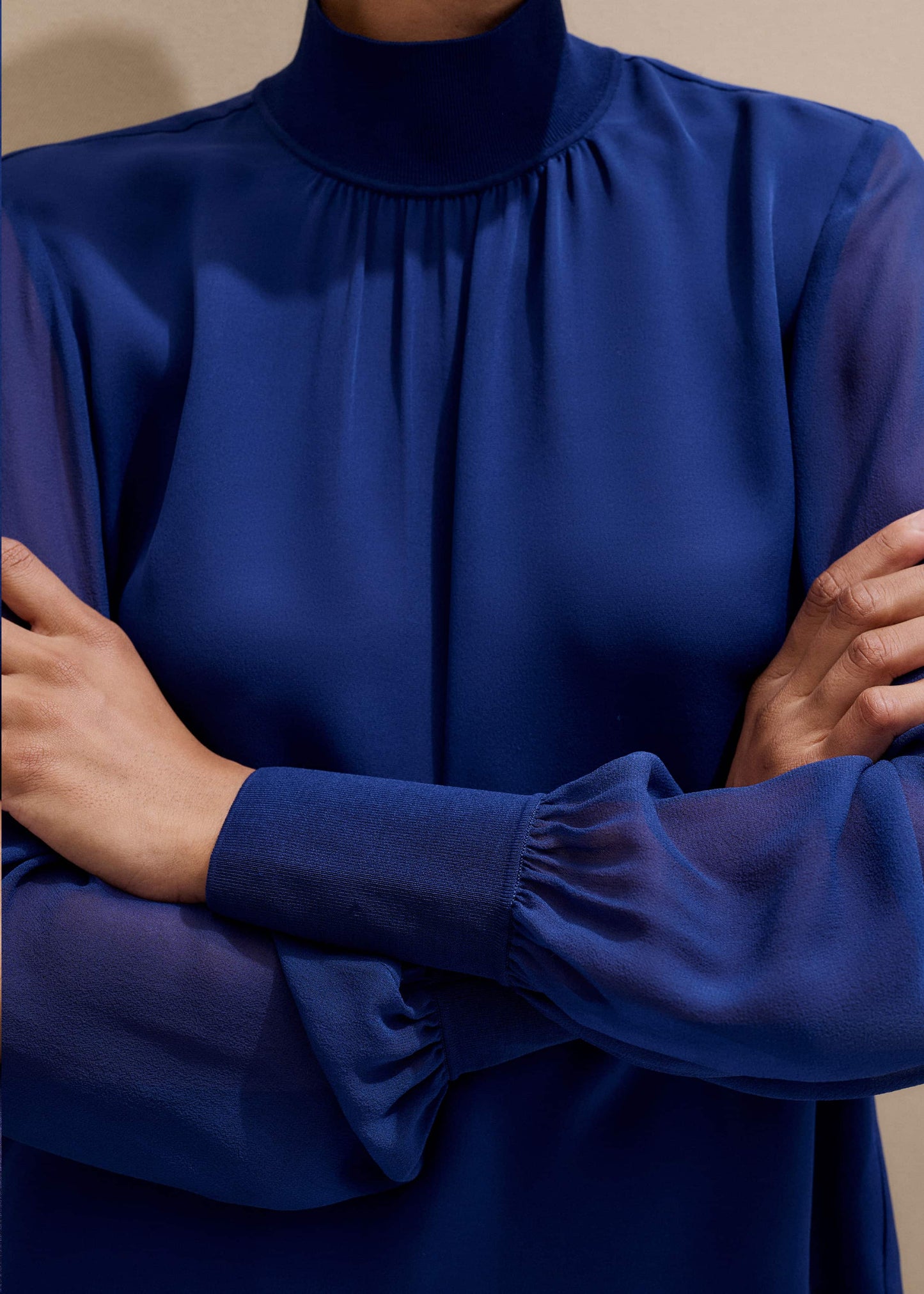 ME and EM Clothing Blue Silk Chic Rib Straight Blouse