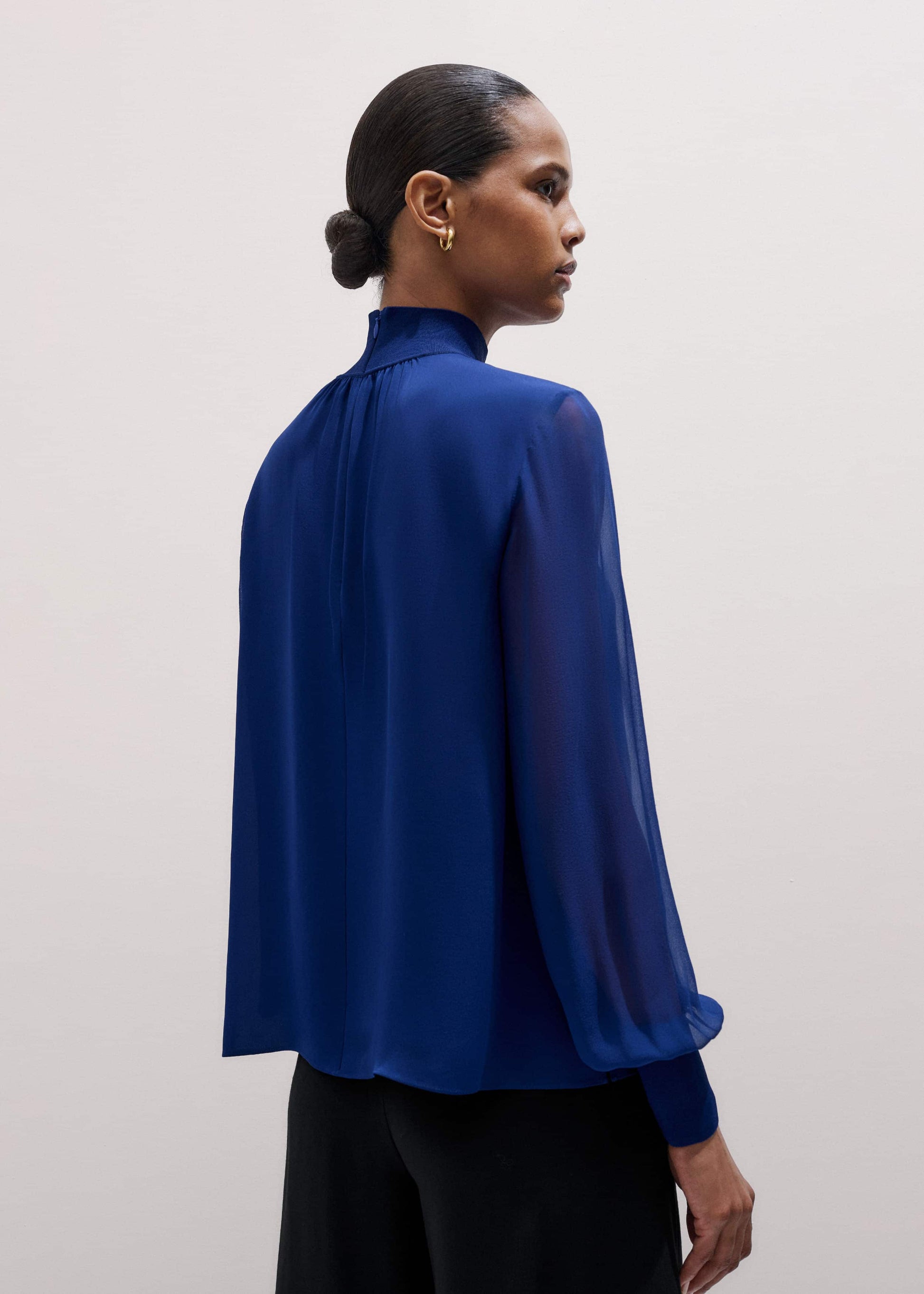 ME and EM Clothing Blue Silk Chic Rib Straight Blouse
