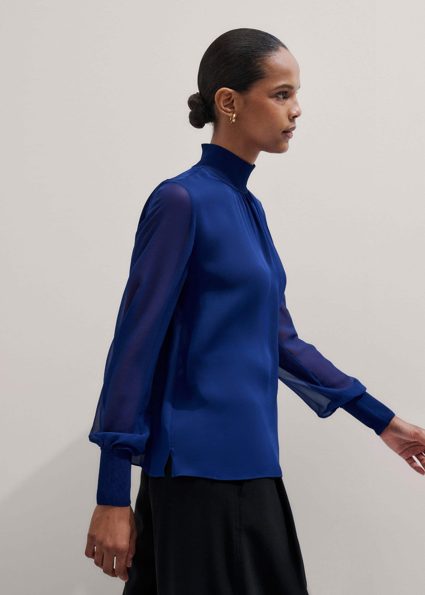 ME and EM Clothing Blue Silk Chic Rib Straight Blouse