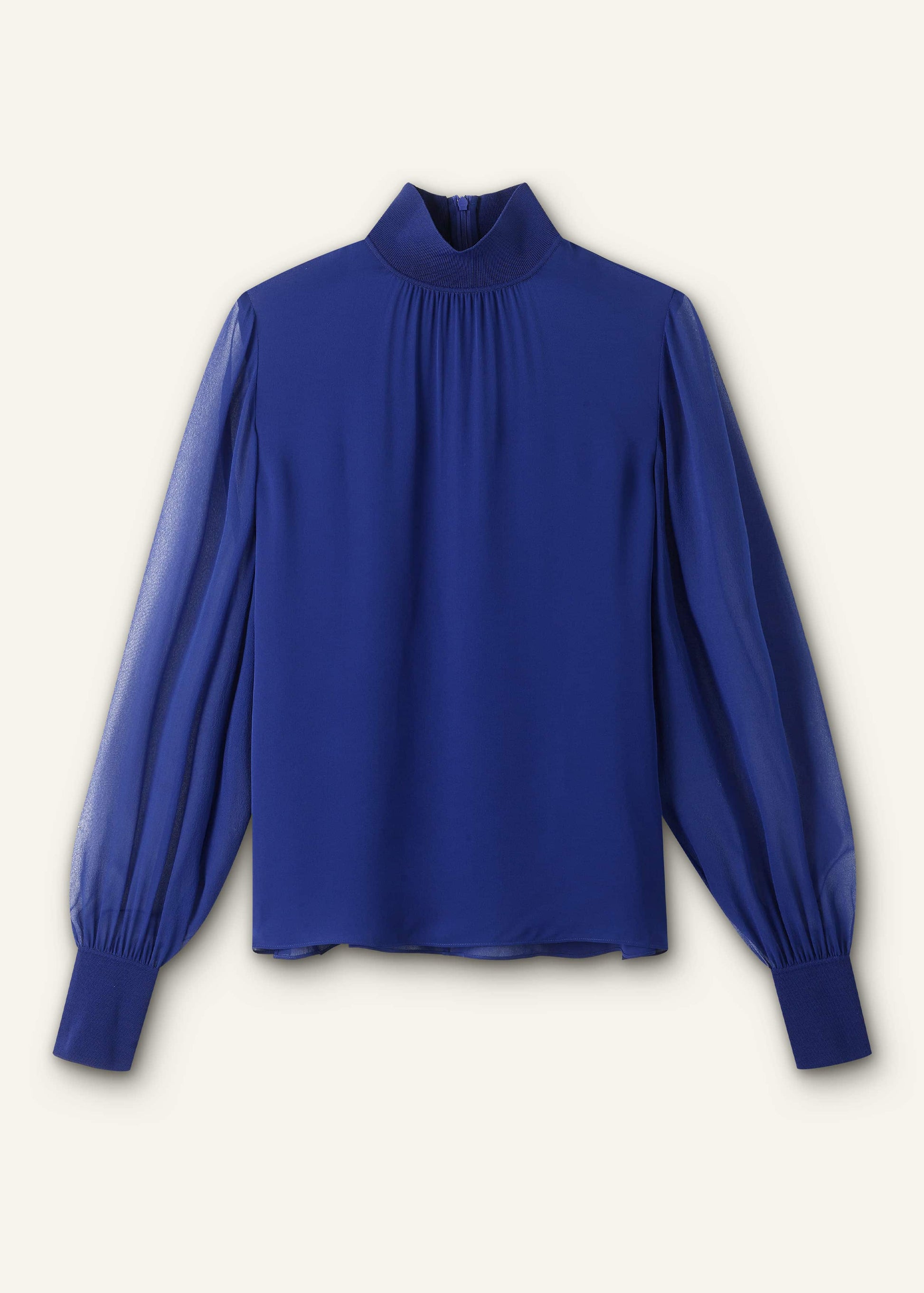 ME and EM Clothing Blue Silk Chic Rib Straight Blouse