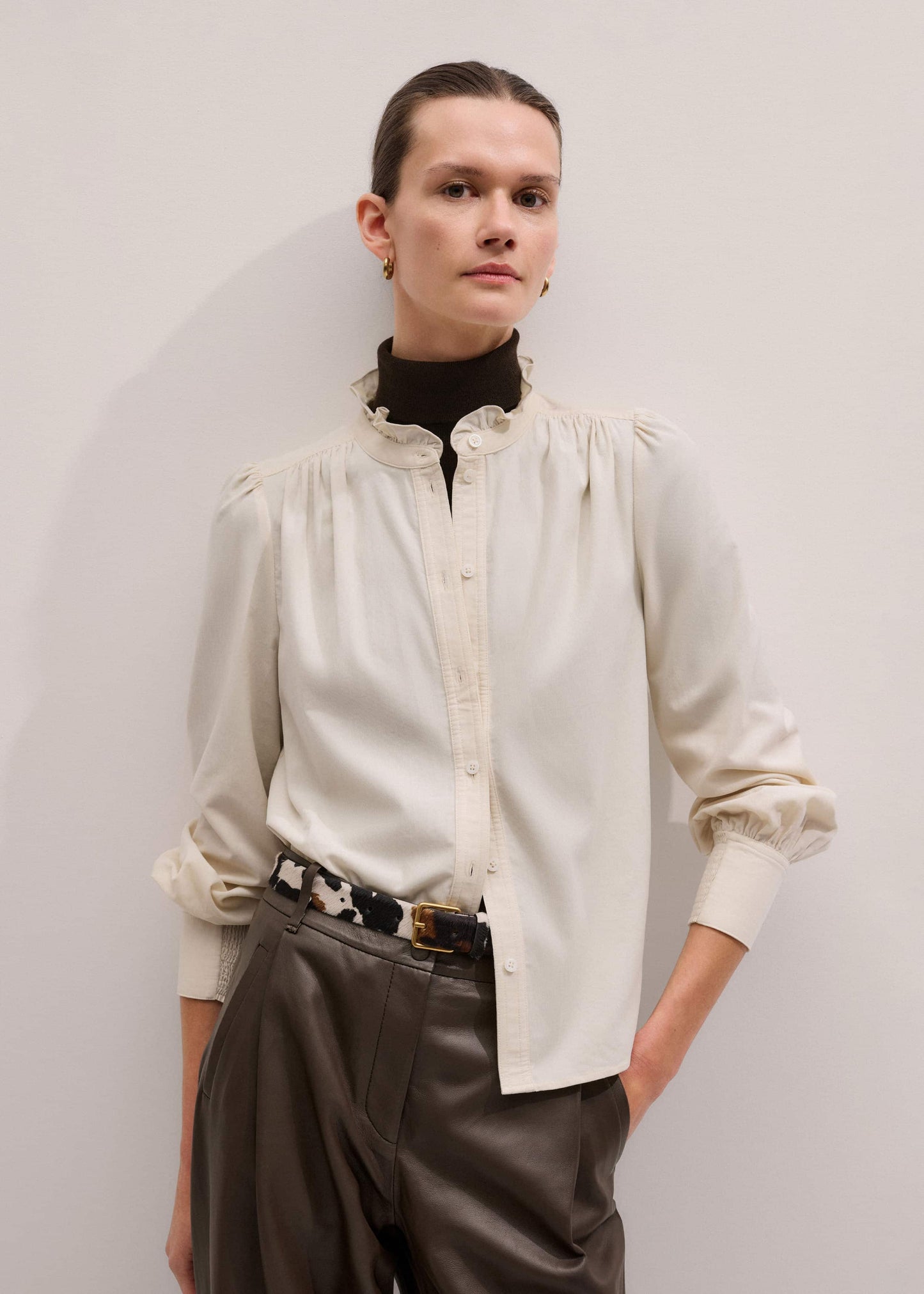 ME and EM Clothing Cream Super Soft Micro Cord Blouse