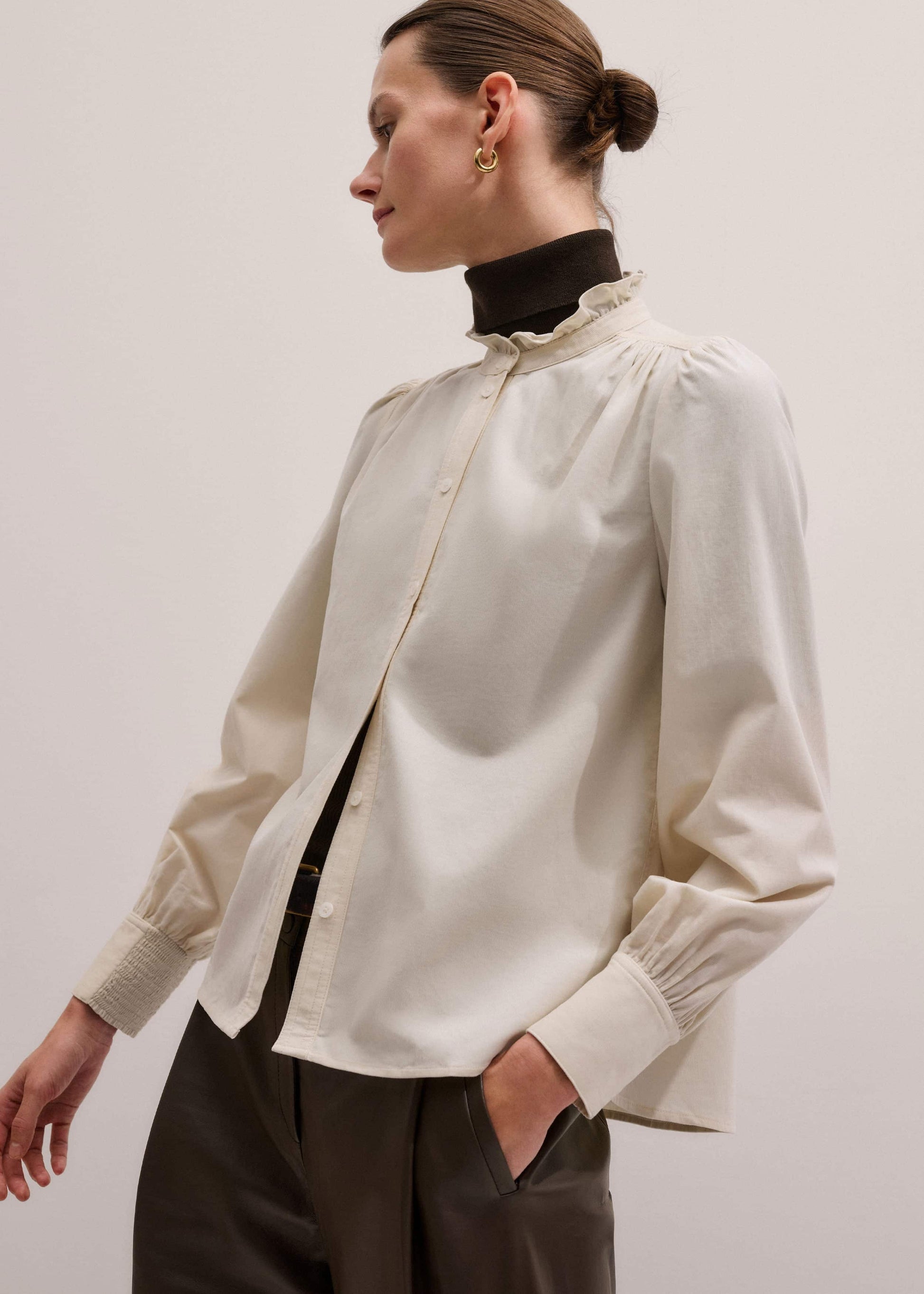 ME and EM Clothing Cream Super Soft Micro Cord Blouse