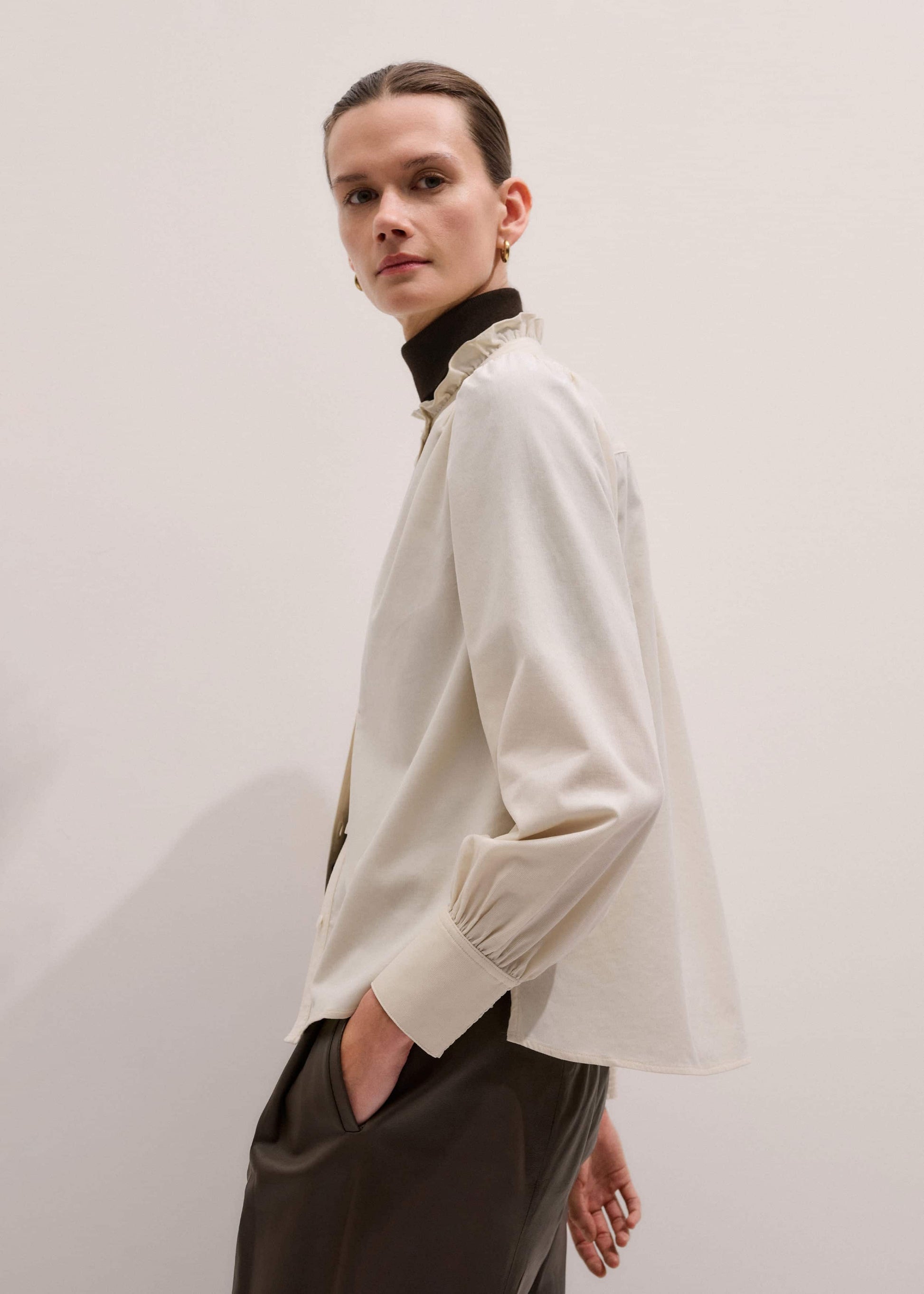 ME and EM Clothing Cream Super Soft Micro Cord Blouse