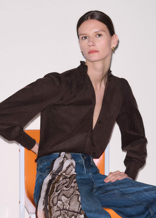 ME and EM Clothing Brown Super Soft Micro Cord Blouse