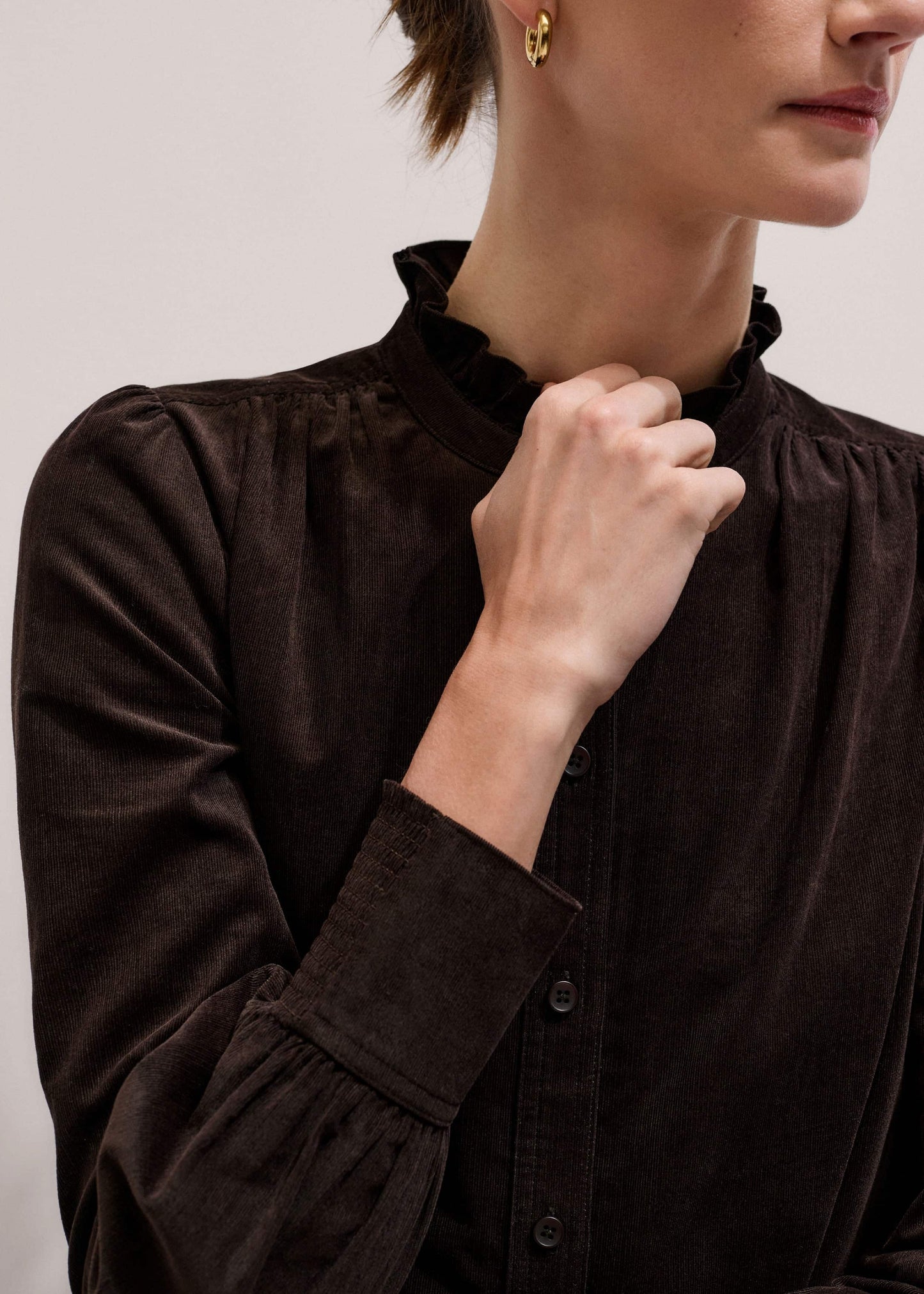 ME and EM Clothing Brown Super Soft Micro Cord Blouse