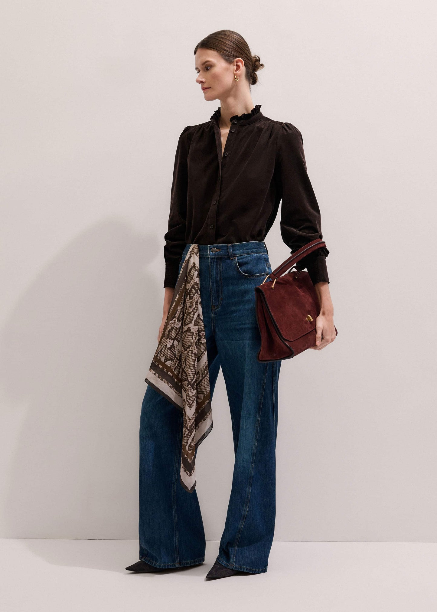 ME and EM Clothing Brown Super Soft Micro Cord Blouse