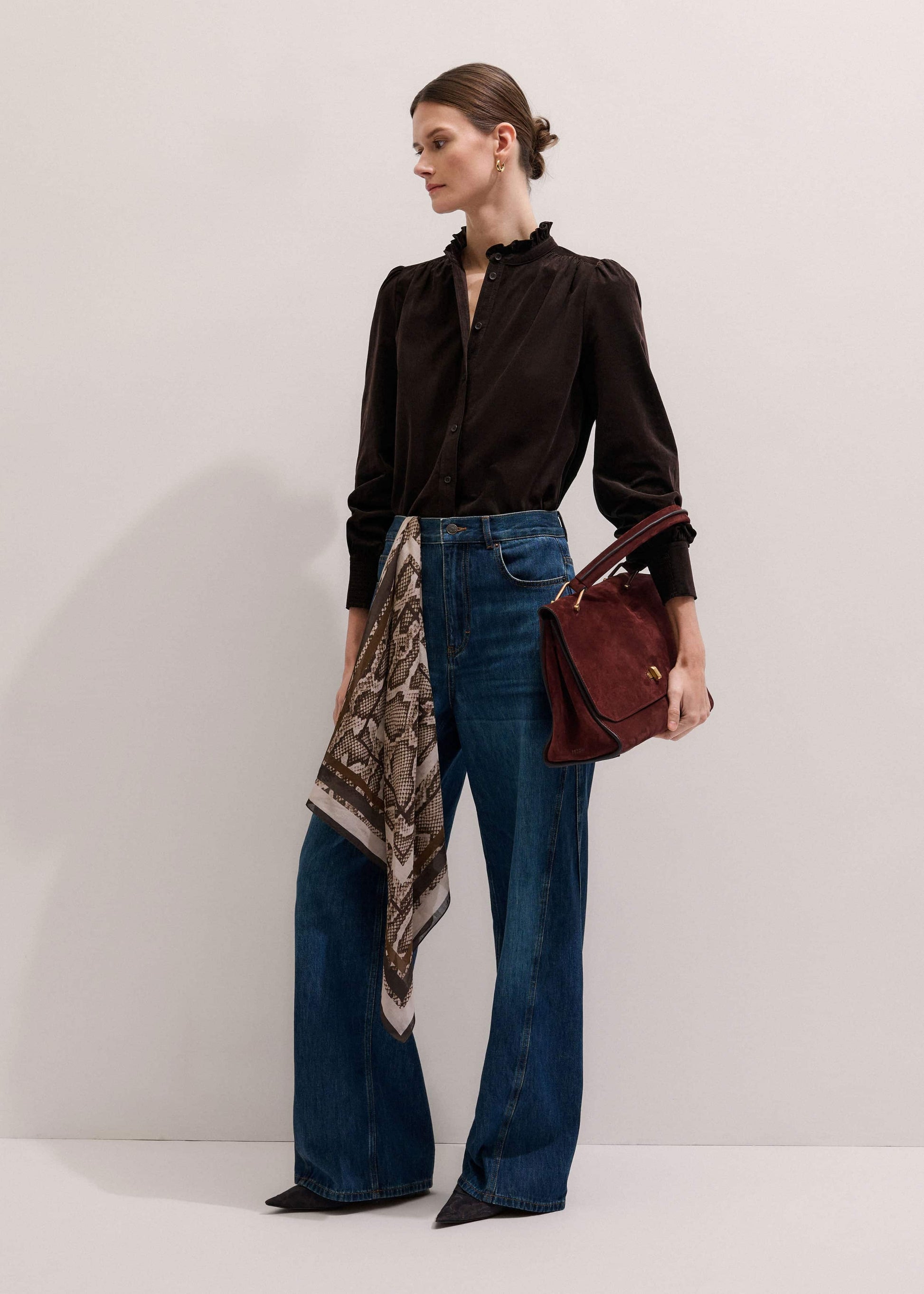 ME and EM Clothing Brown Super Soft Micro Cord Blouse