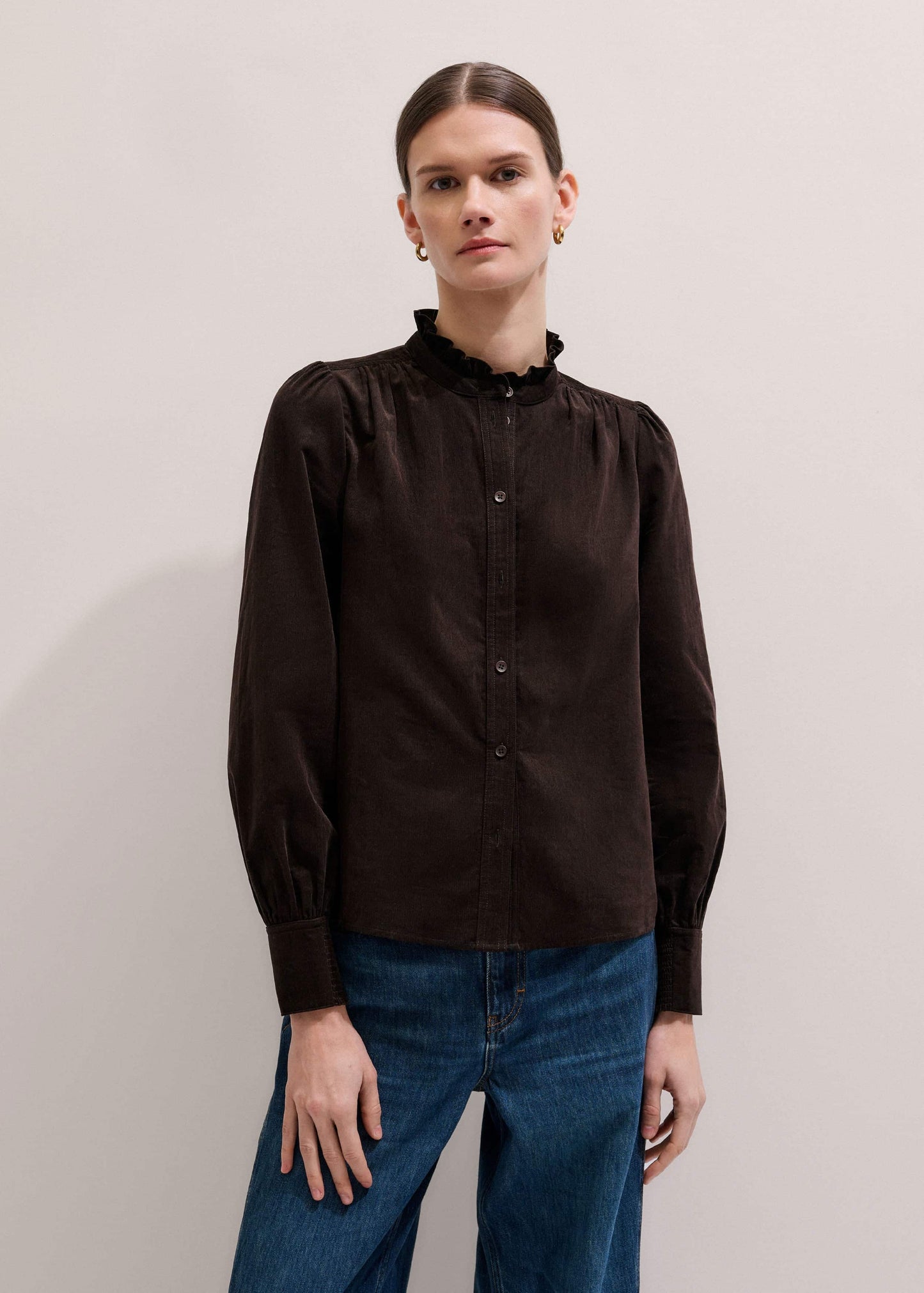 ME and EM Clothing Brown Super Soft Micro Cord Blouse