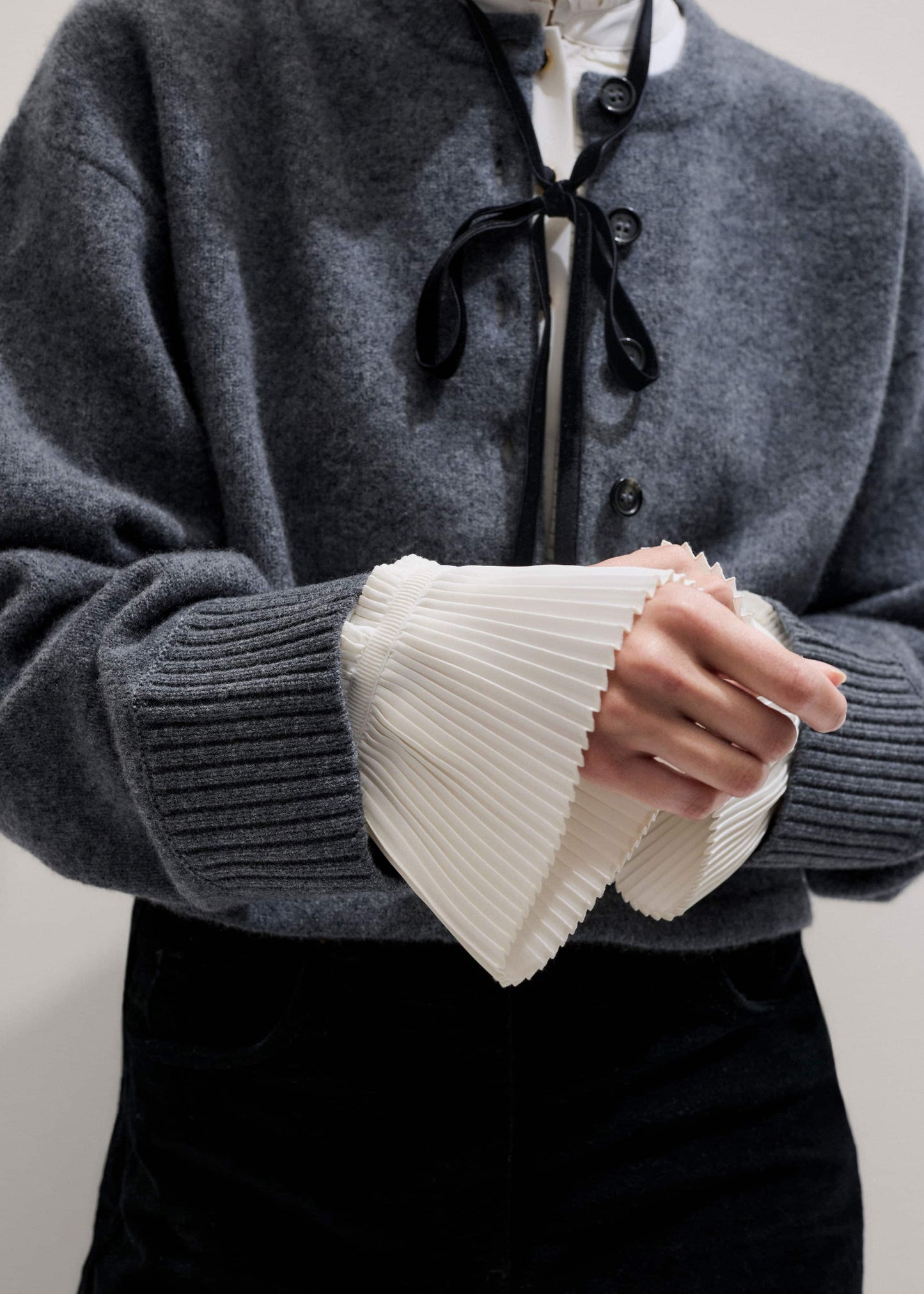 ME and EM Clothing Cream Frill Neck Layering Blouse + Tie