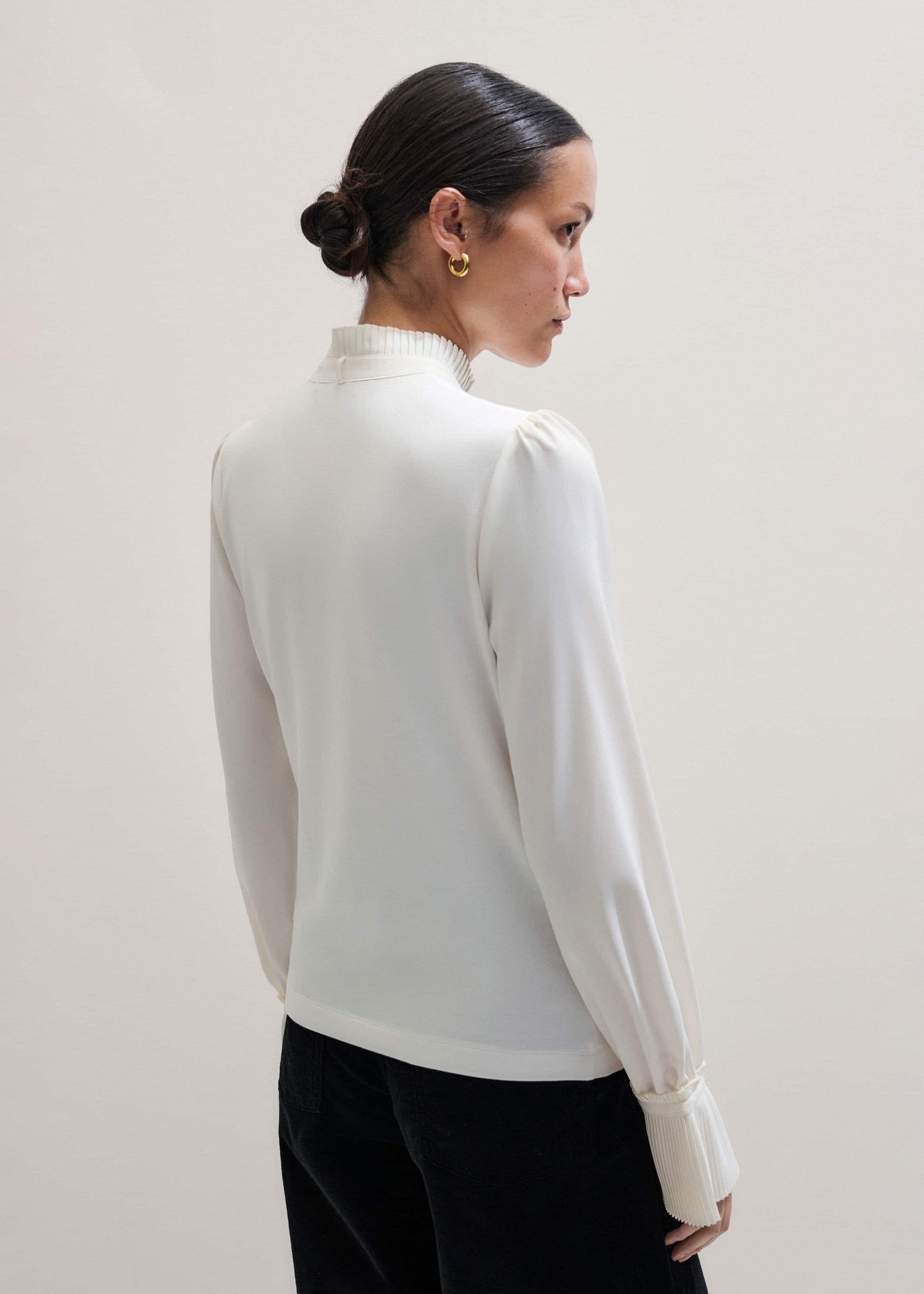 ME and EM Clothing Cream Frill Neck Layering Blouse + Tie