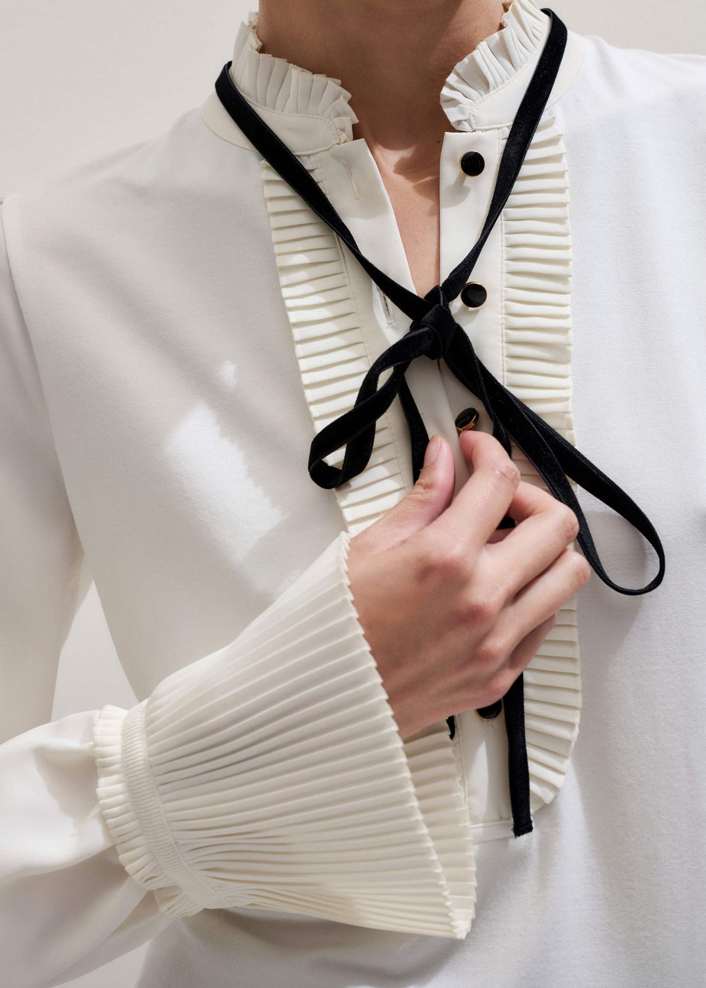 ME and EM Clothing Cream Frill Neck Layering Blouse + Tie