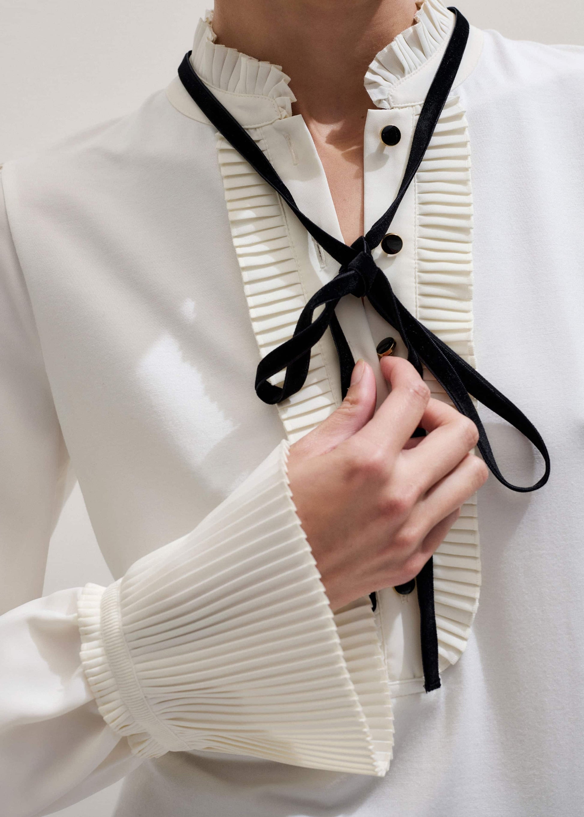 ME and EM Clothing Cream Frill Neck Layering Blouse + Tie