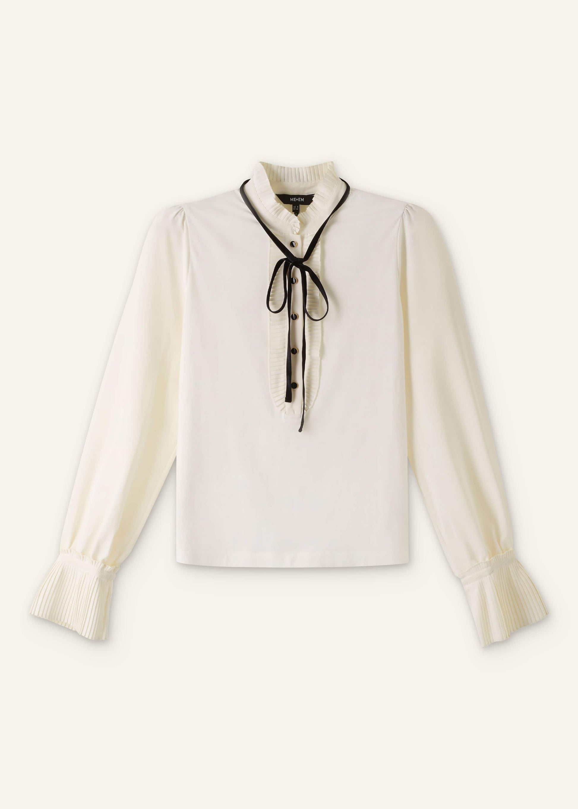 ME and EM Clothing Cream Frill Neck Layering Blouse + Tie