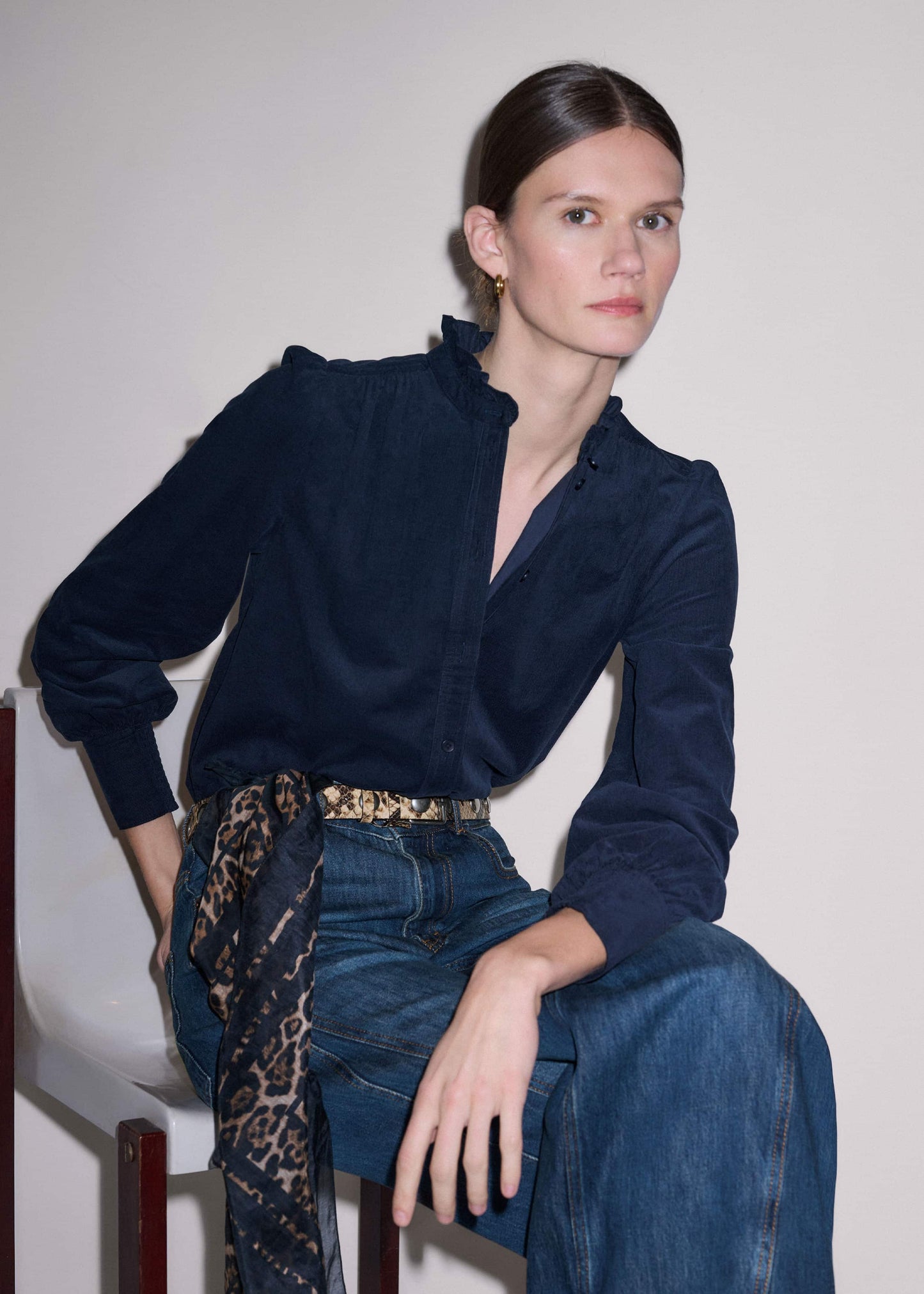 ME and EM Clothing Navy Super Soft Micro Cord Blouse