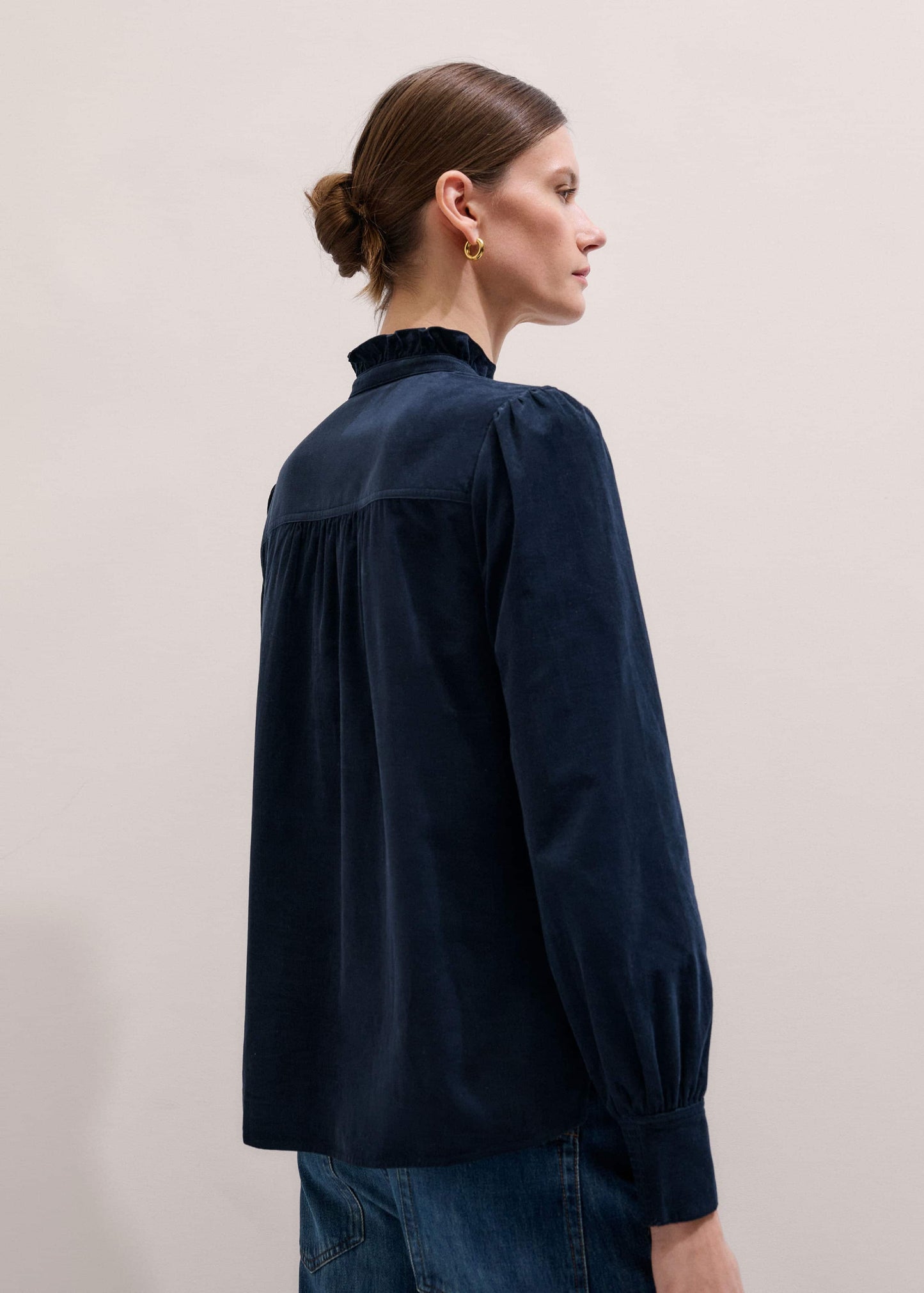 ME and EM Clothing Navy Super Soft Micro Cord Blouse