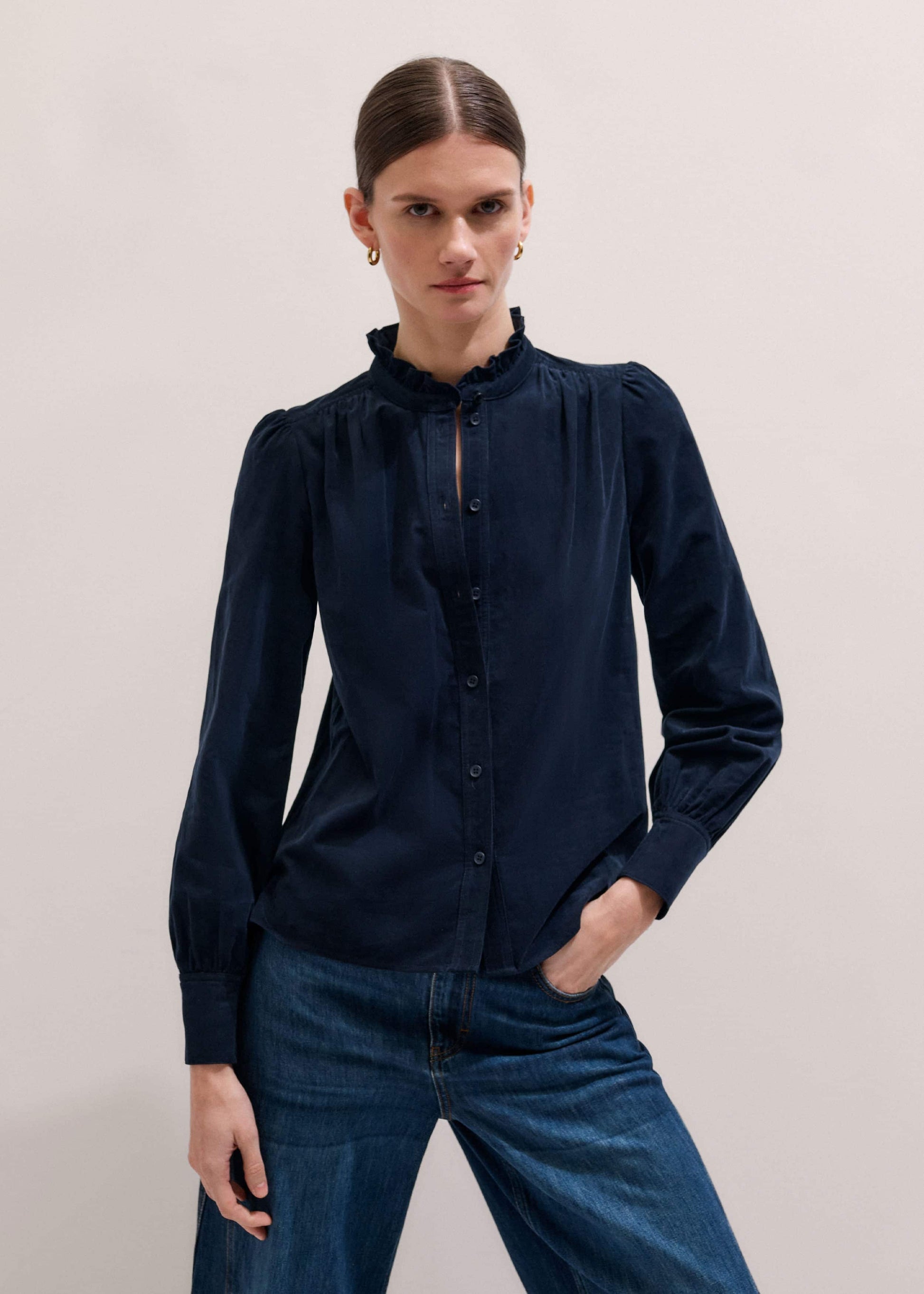 ME and EM Clothing Navy Super Soft Micro Cord Blouse