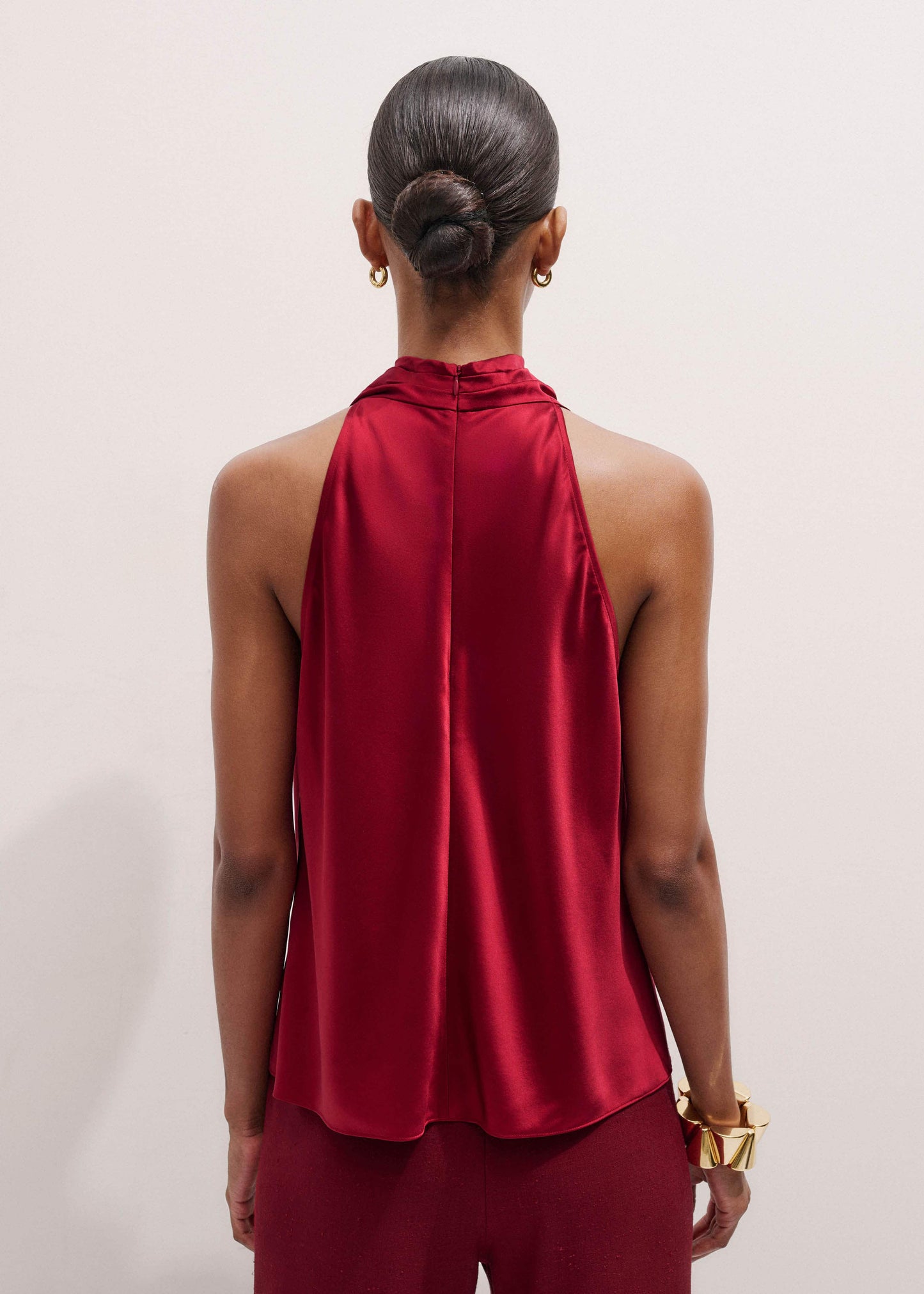 ME and EM Clothing Red Silk Satin Halterneck Sleeveless Top