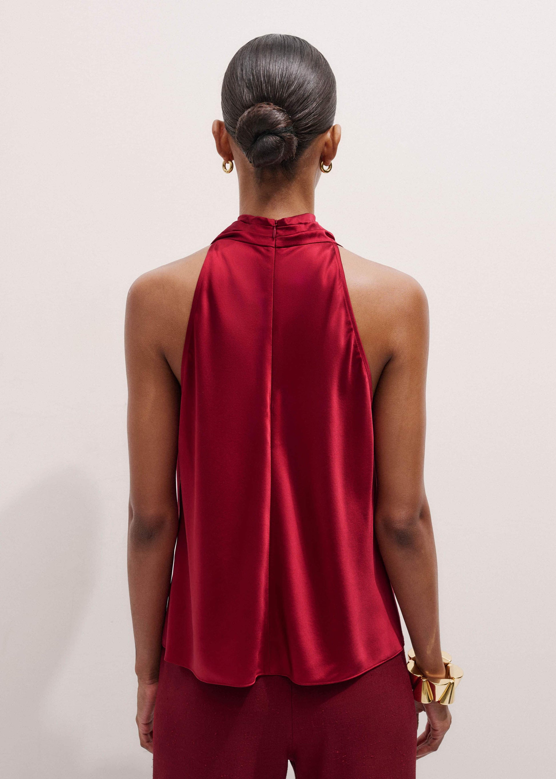 ME and EM Clothing Red Silk Satin Halterneck Sleeveless Top