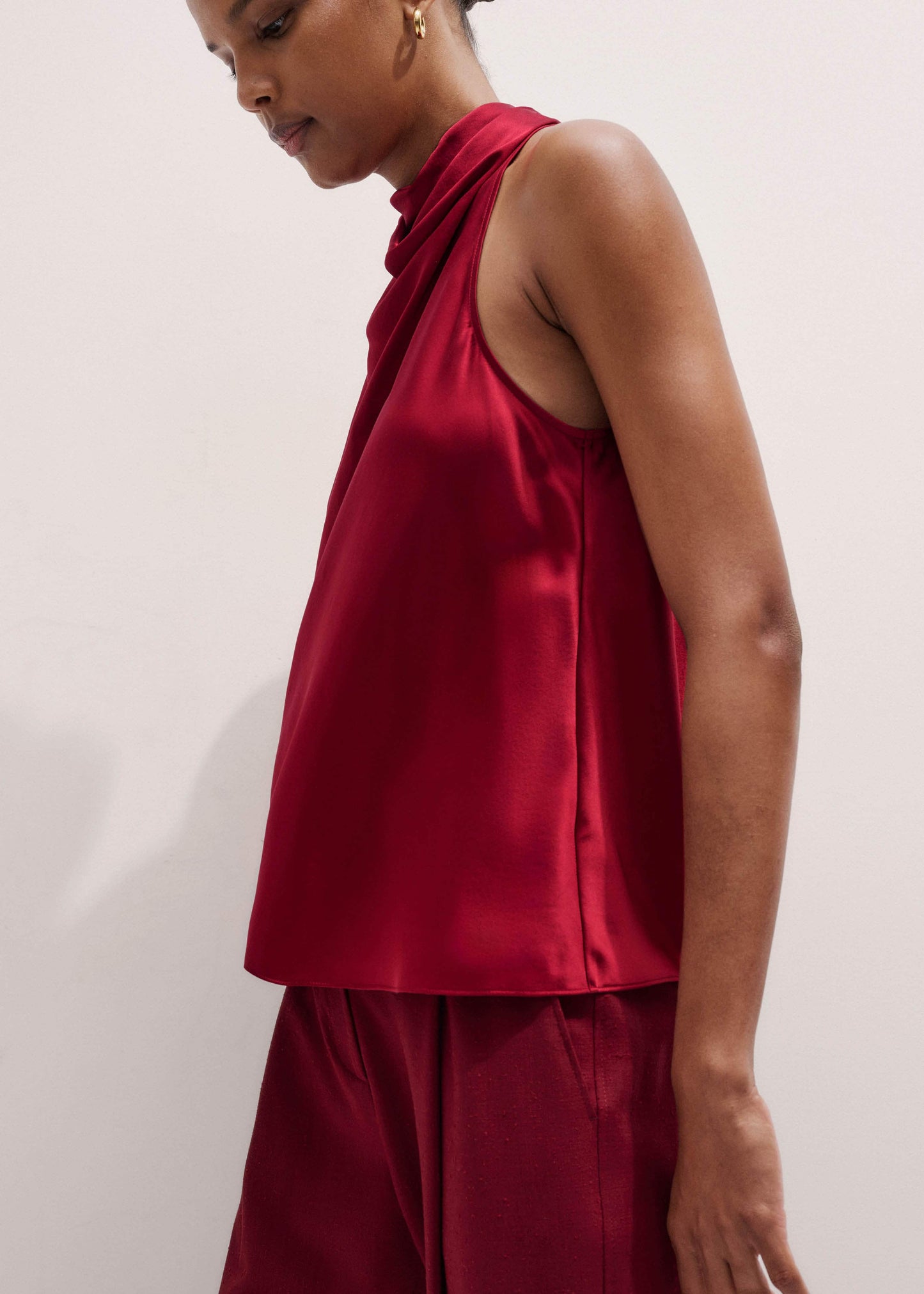 ME and EM Clothing Red Silk Satin Halterneck Sleeveless Top