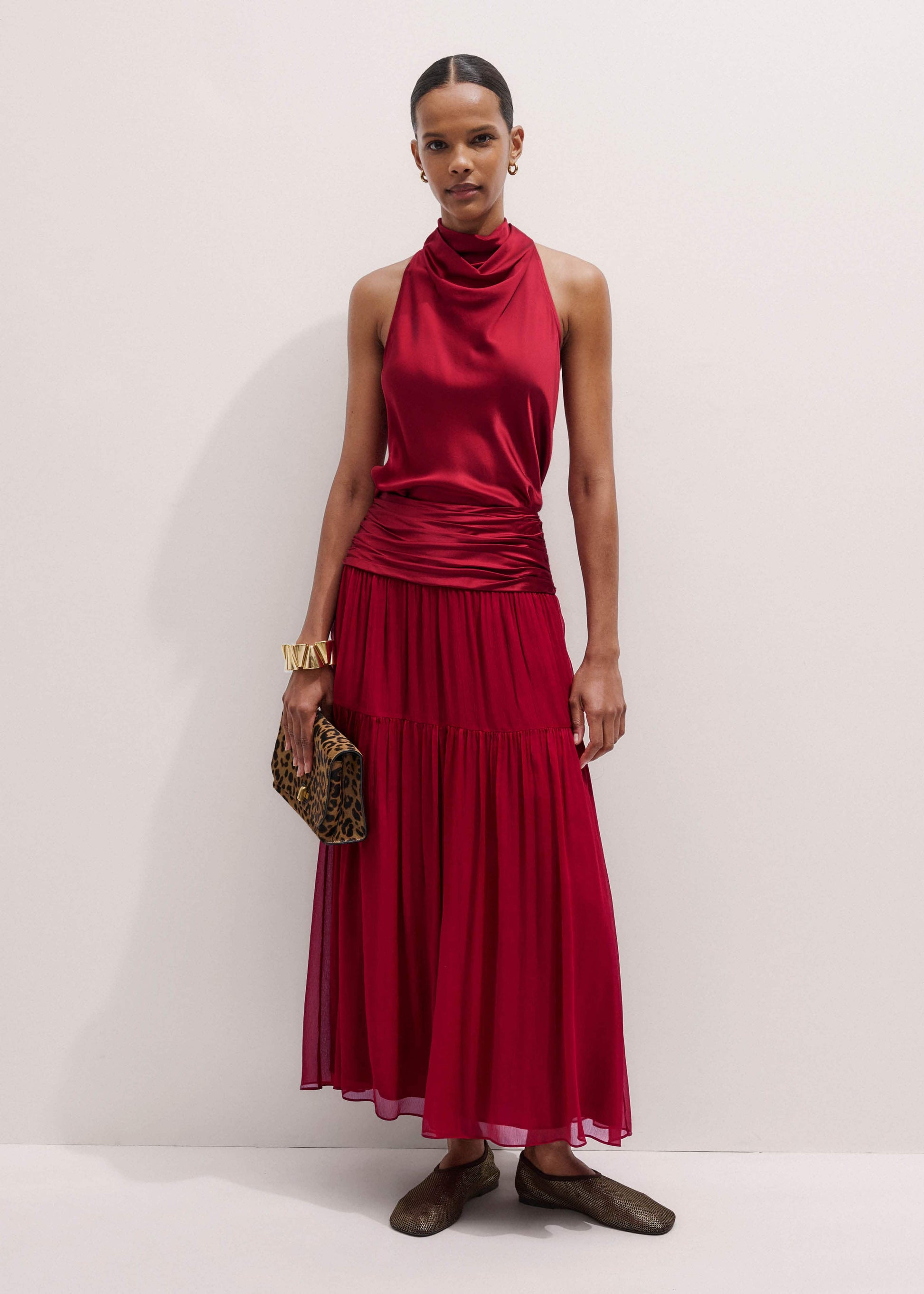 ME and EM Clothing Red Silk Satin Halterneck Sleeveless Top