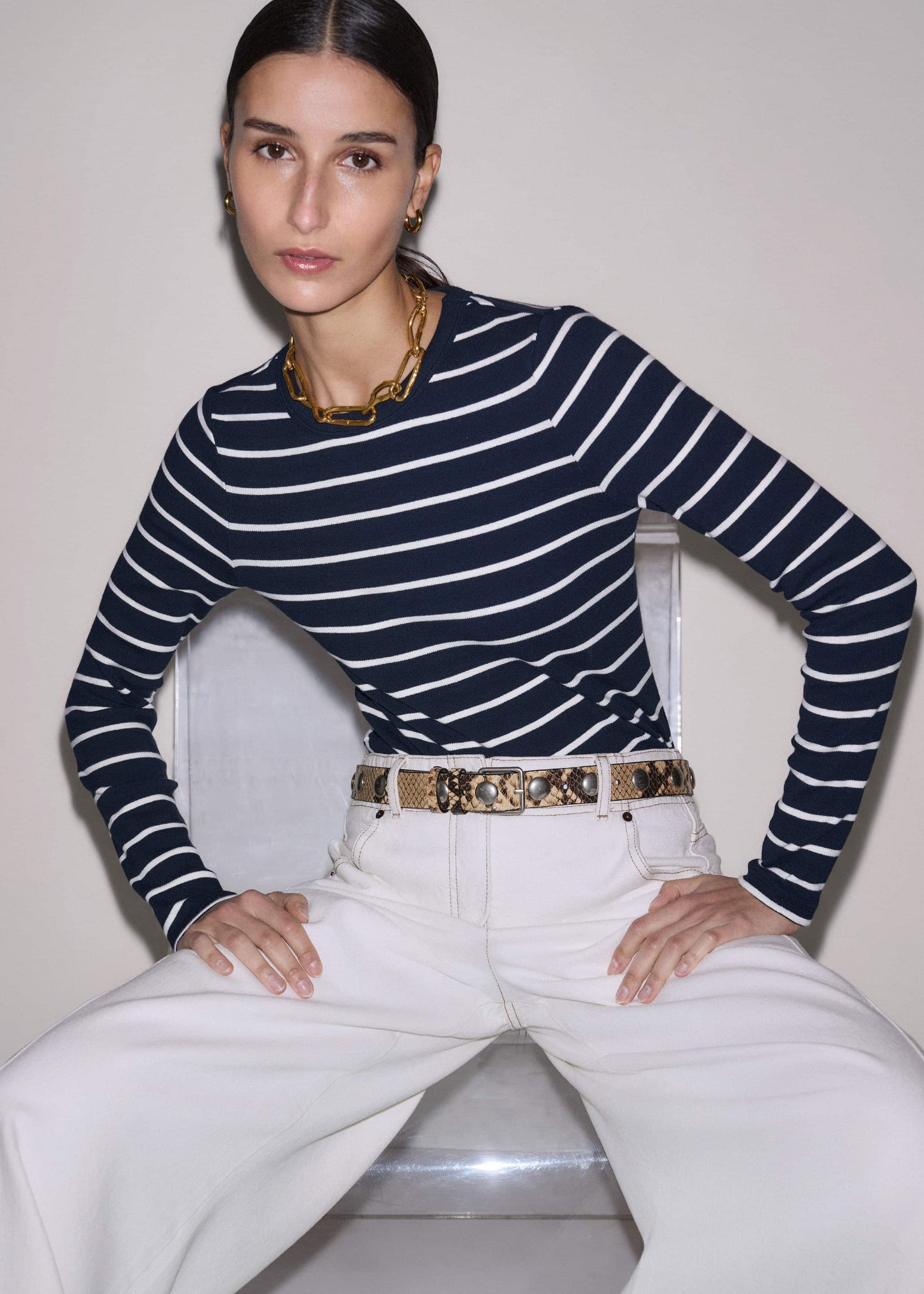 ME and EM Clothing Navy Ultimate Rib Long Sleeve Top