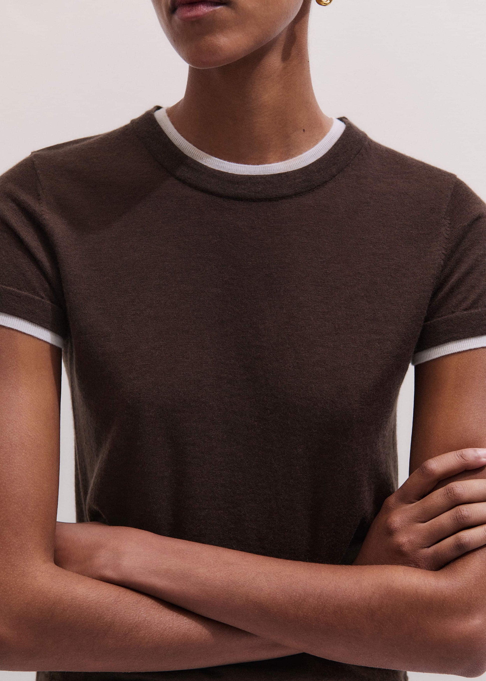 ME and EM Clothing Brown Barely There Contrast Trim Knit Baby Tee